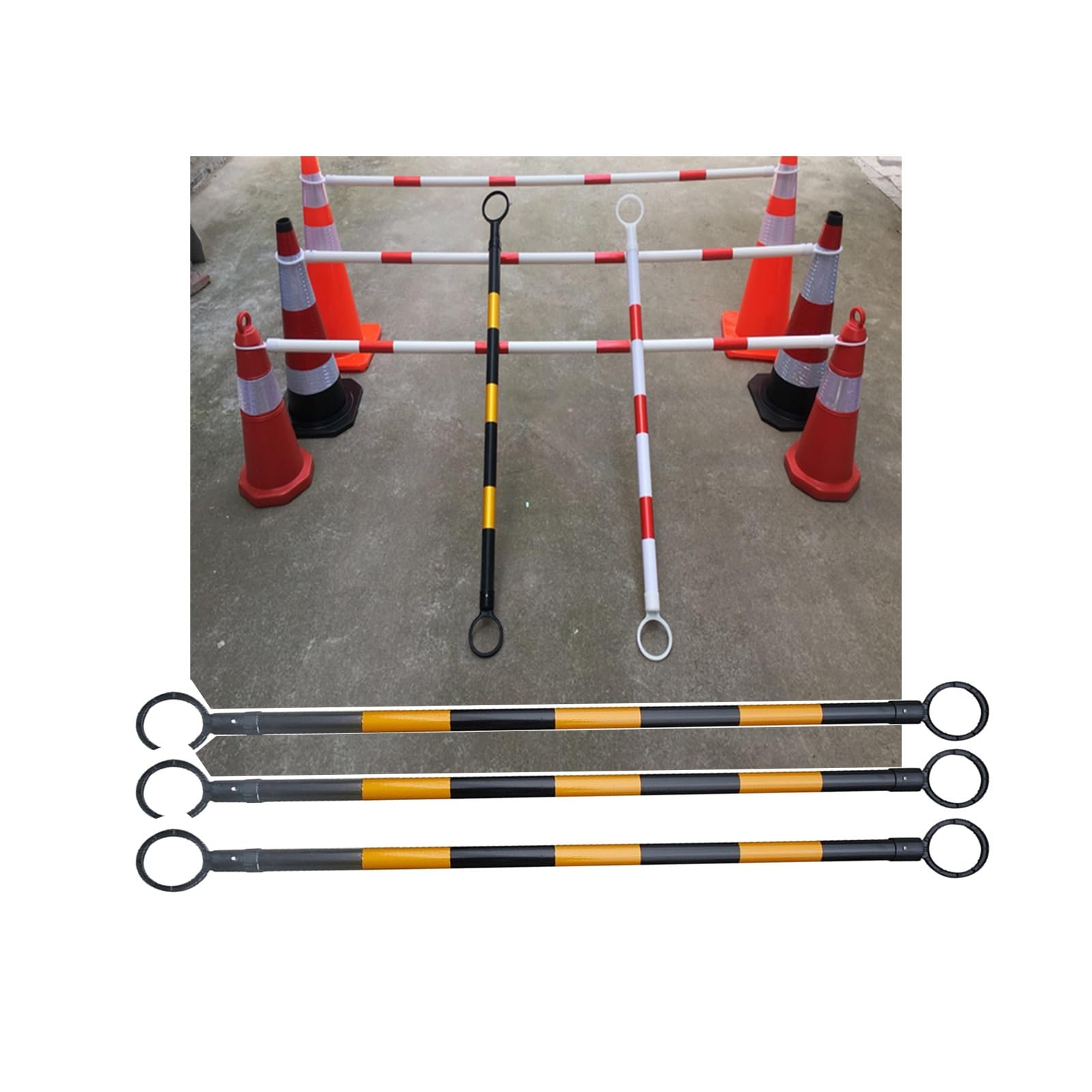 SGKOMN Expandable Traffic Cone Bar Cones Not Included PVC Reflective Safety Barrier for Schools, Garages, & Construction, Yellow 1.25m-2m(4.1ft-6.56ft)-15PCS