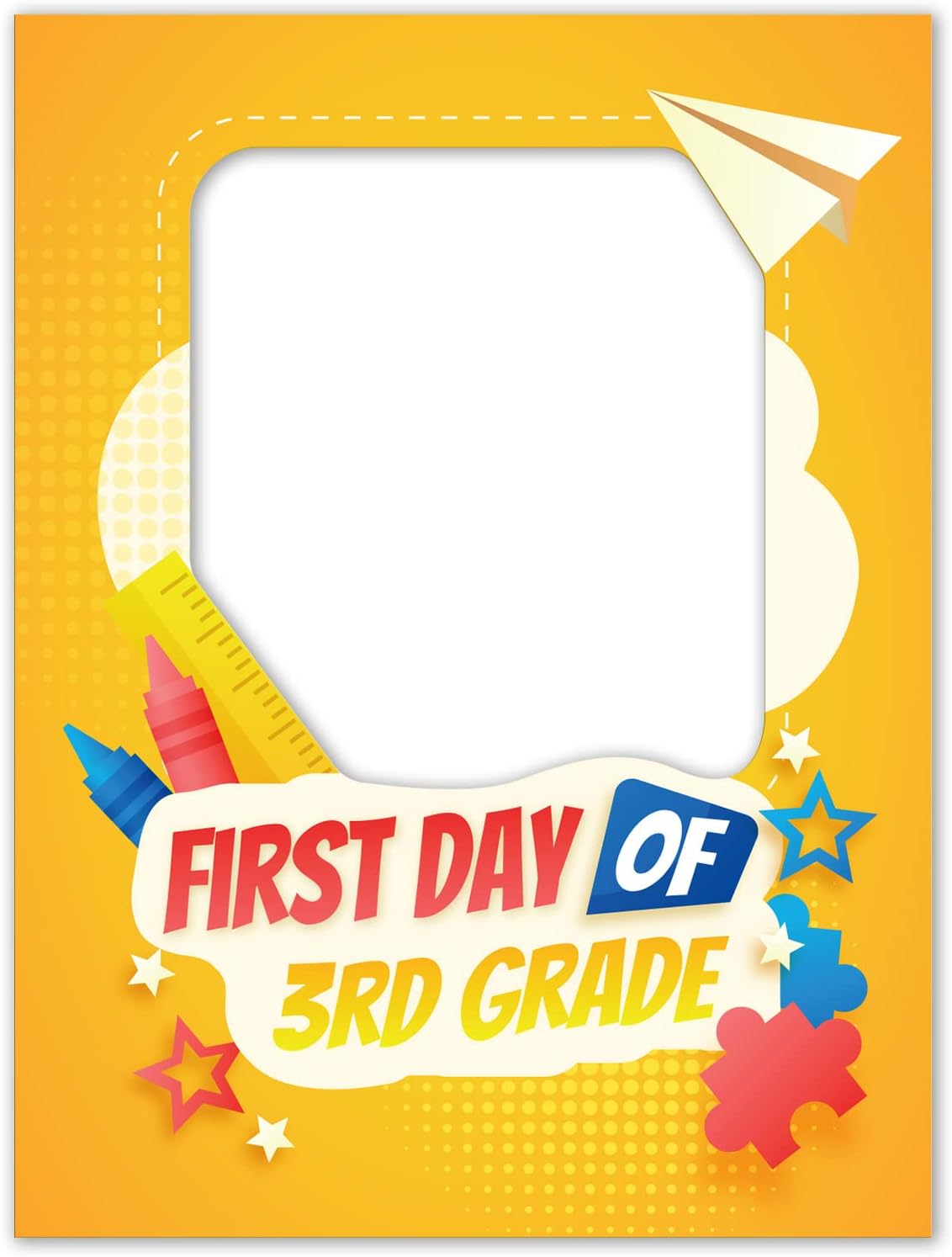 Soul Décor Back To School Photo Prop Board, Picture Frame First Day Of 3rd Grade Of School Yellow, Perfect For Home Memory Picture Taking or Teacher and Classroom Use, Cut Out Board Sign, Coro Plastic