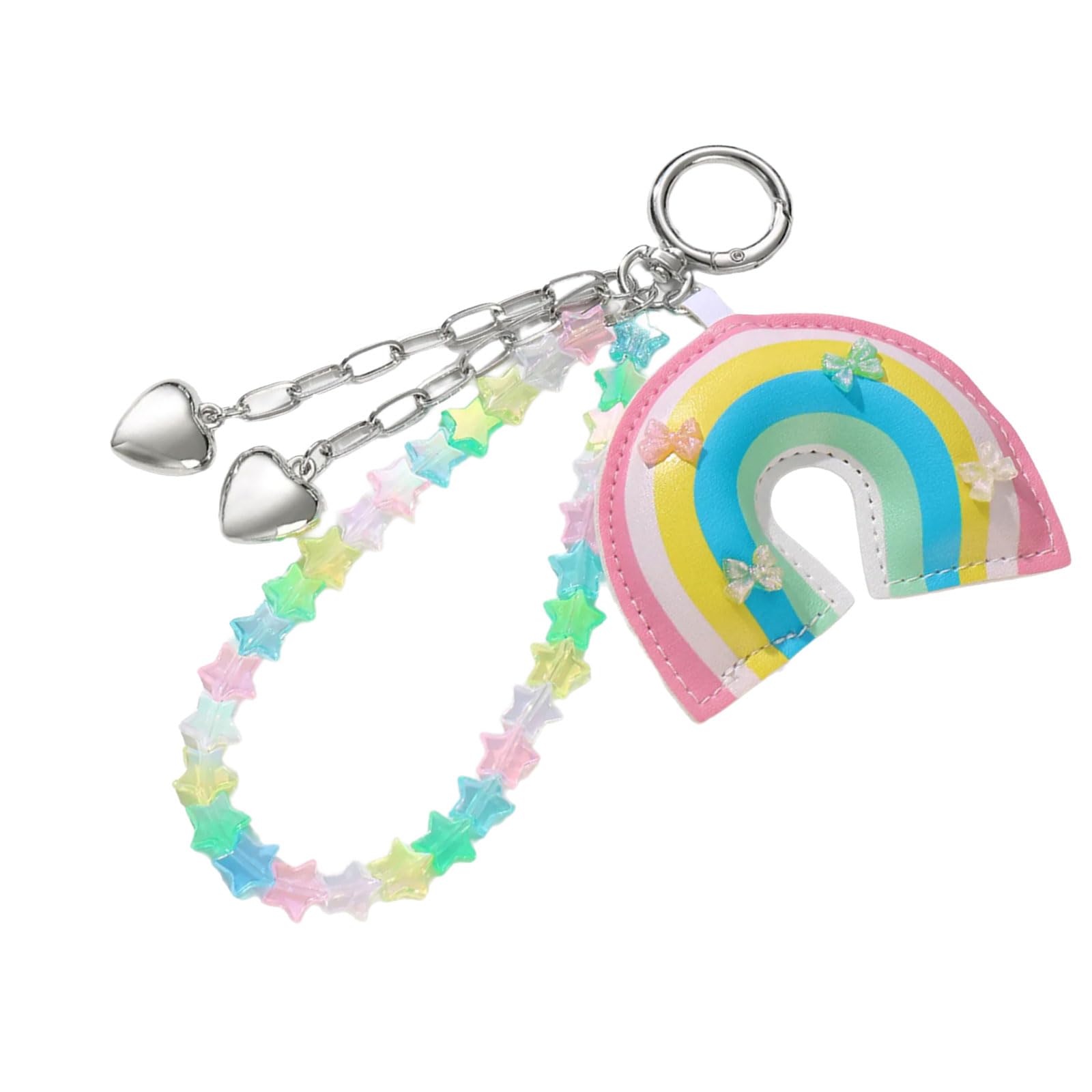 CAZSTYK Bag Charm Lovely Heart Keychain Leather Rainbow Backpack Handbag Charm Pendant Braided Rope Keyrings Star Keyholders Star Keyrings Lovely Heart Keychain Bag Car for Decoration