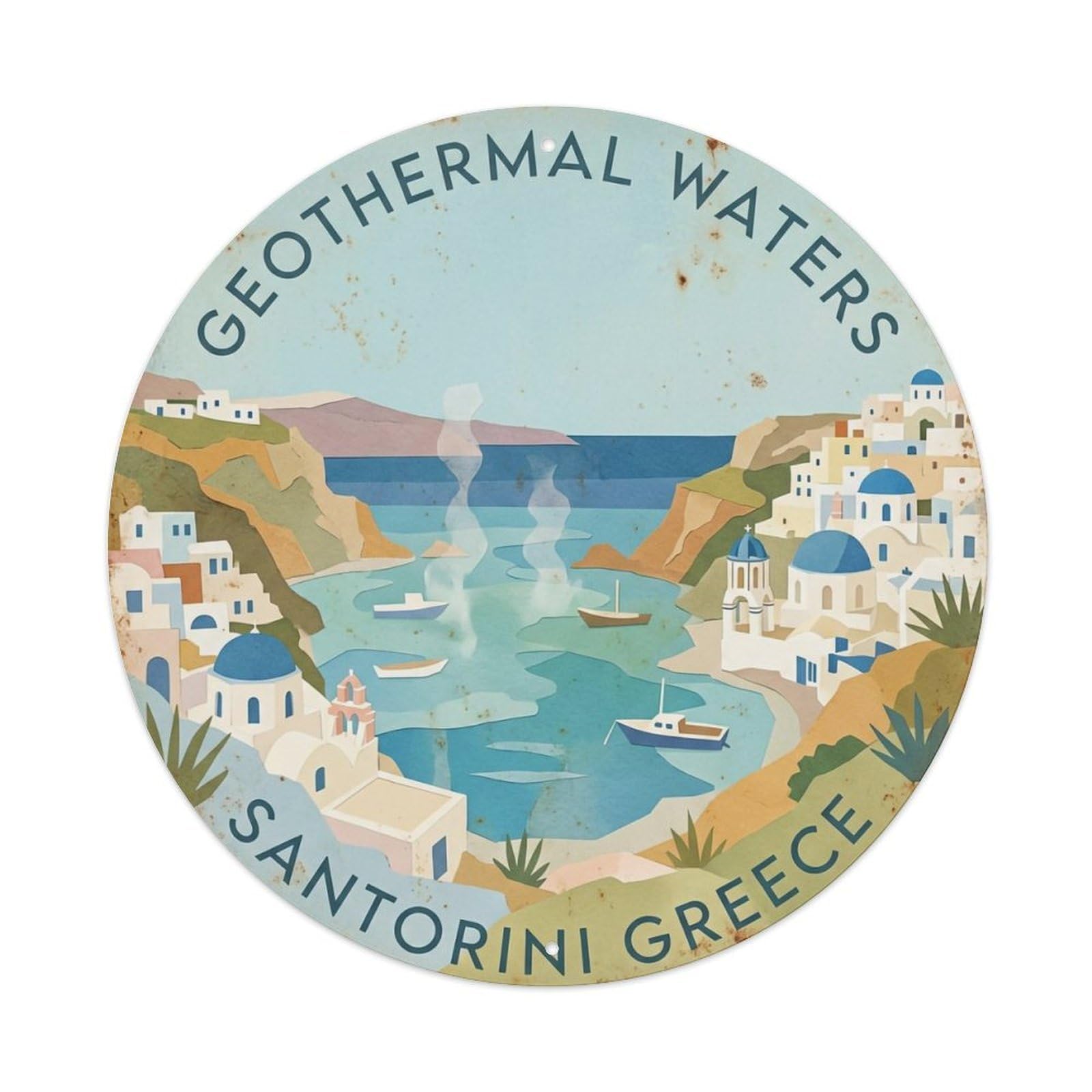 Vintage Travel Geothermal Santorini Waters 1 Metal Tin Sign