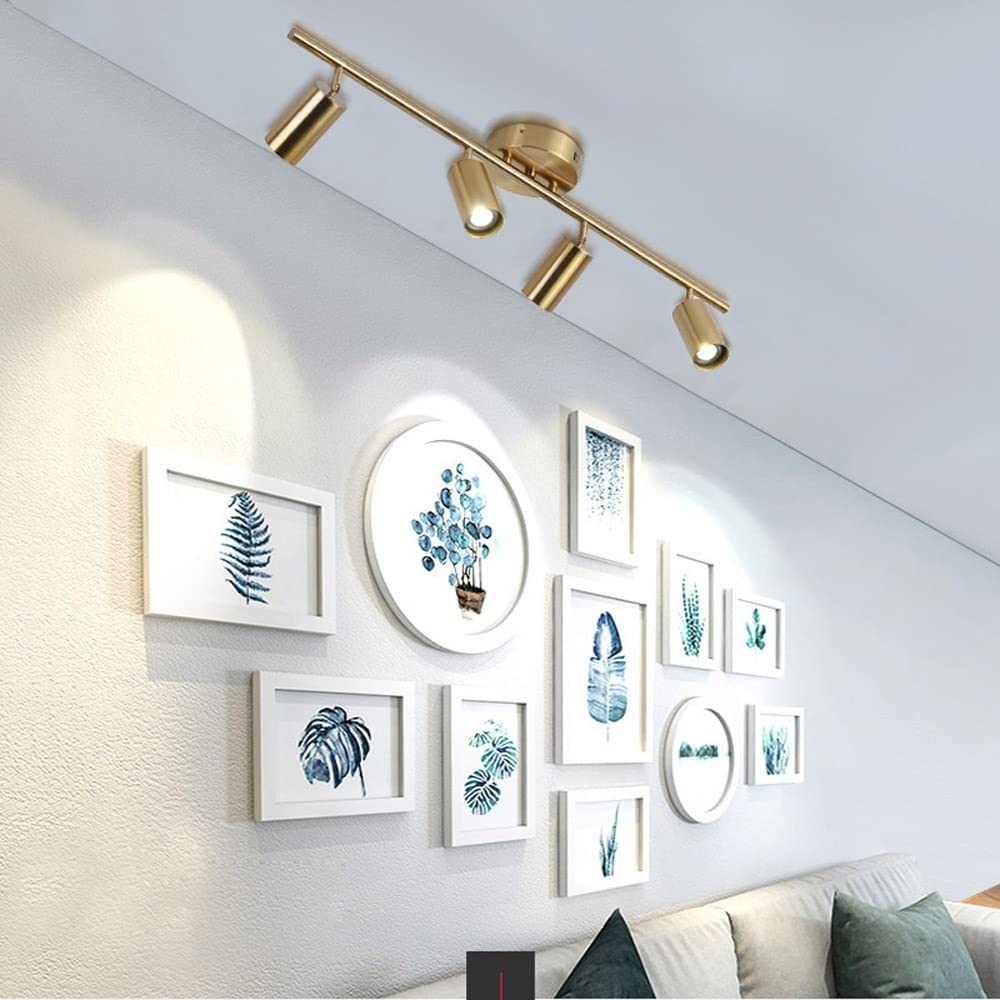 4 Lumières Spots Fixes sur Rail - Spot de Plafond Moderne en Laiton Brossé Spot Encastré Prise GU10 pour Galerie Couloir Armoire Cuisine Salle à Manger - Doré