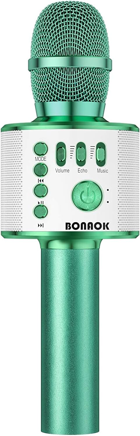 BONAOK Wireless Bluetooth Karaoke Microphone, 3-in-1 Portable Handheld Mic Speaker Machine for All Smartphones, Gift for Girls Boys Kids Adults All Age Q37(Green)