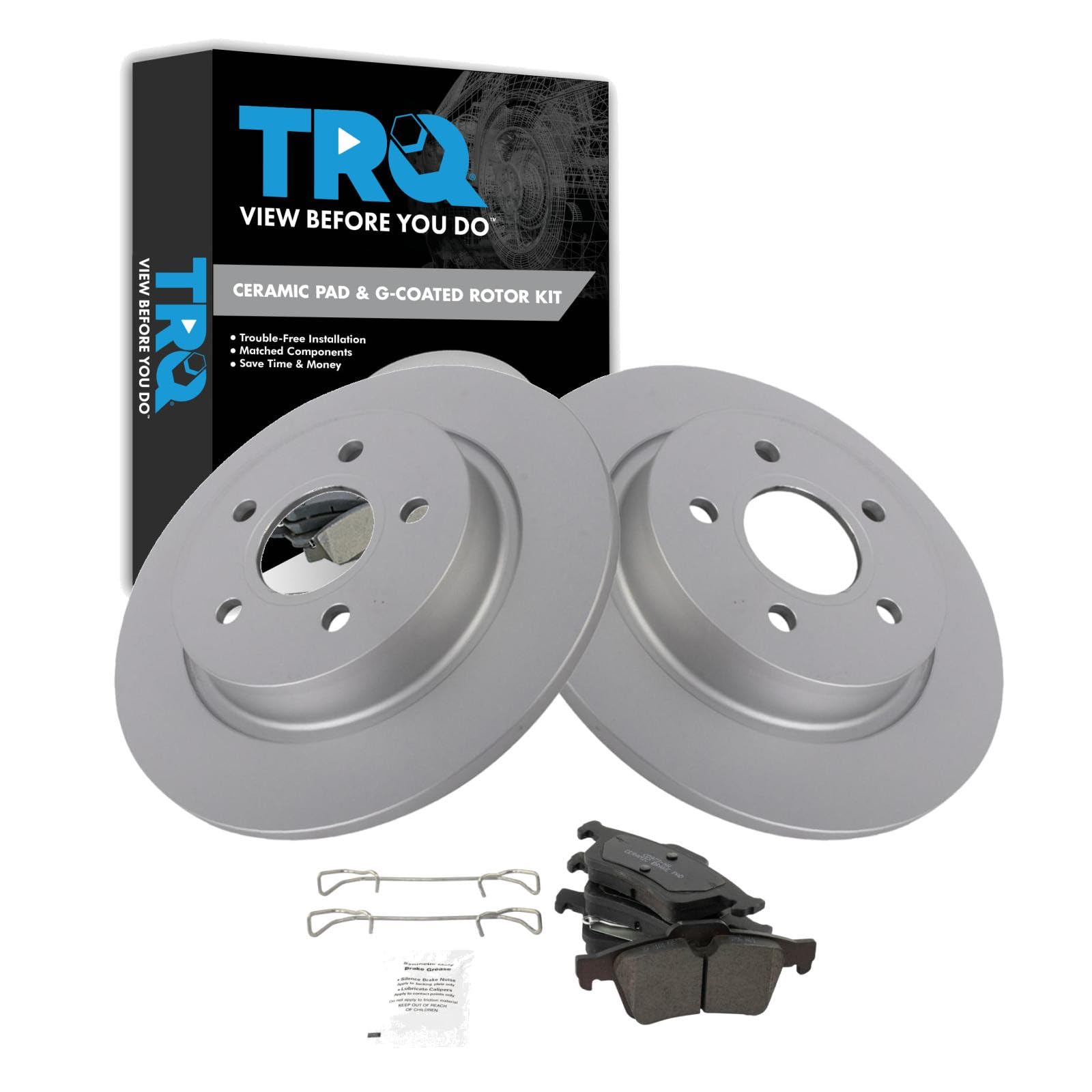 TRQ Rear Brake Pad and Rotor Set Ceramic Coated Rotors Compatible with 2005 Volvo S40 2005 V50