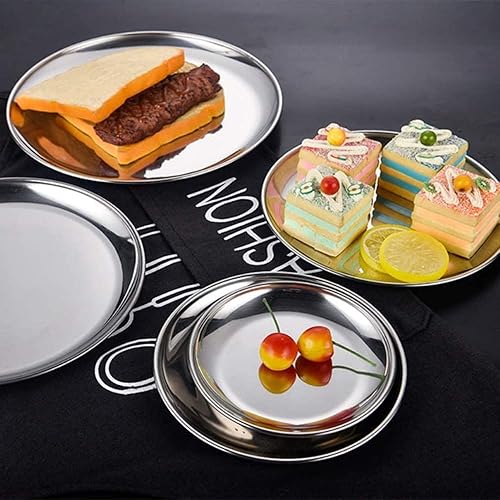 Miniatura 8 de XZJMY 2 platos llanos de acero inoxidable, platos redondos de ensalada de 10 pulgadas, platos de campamento reutilizables, plato de postre, plato