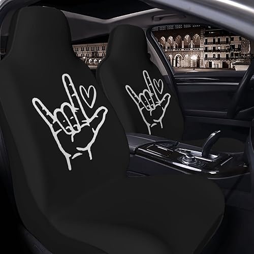 Miniatura 7 de ASL I Love You Sign Language - Juego de fundas universales para asiento de automóvil, para camión, SUV, juego de dos piezas, color negro