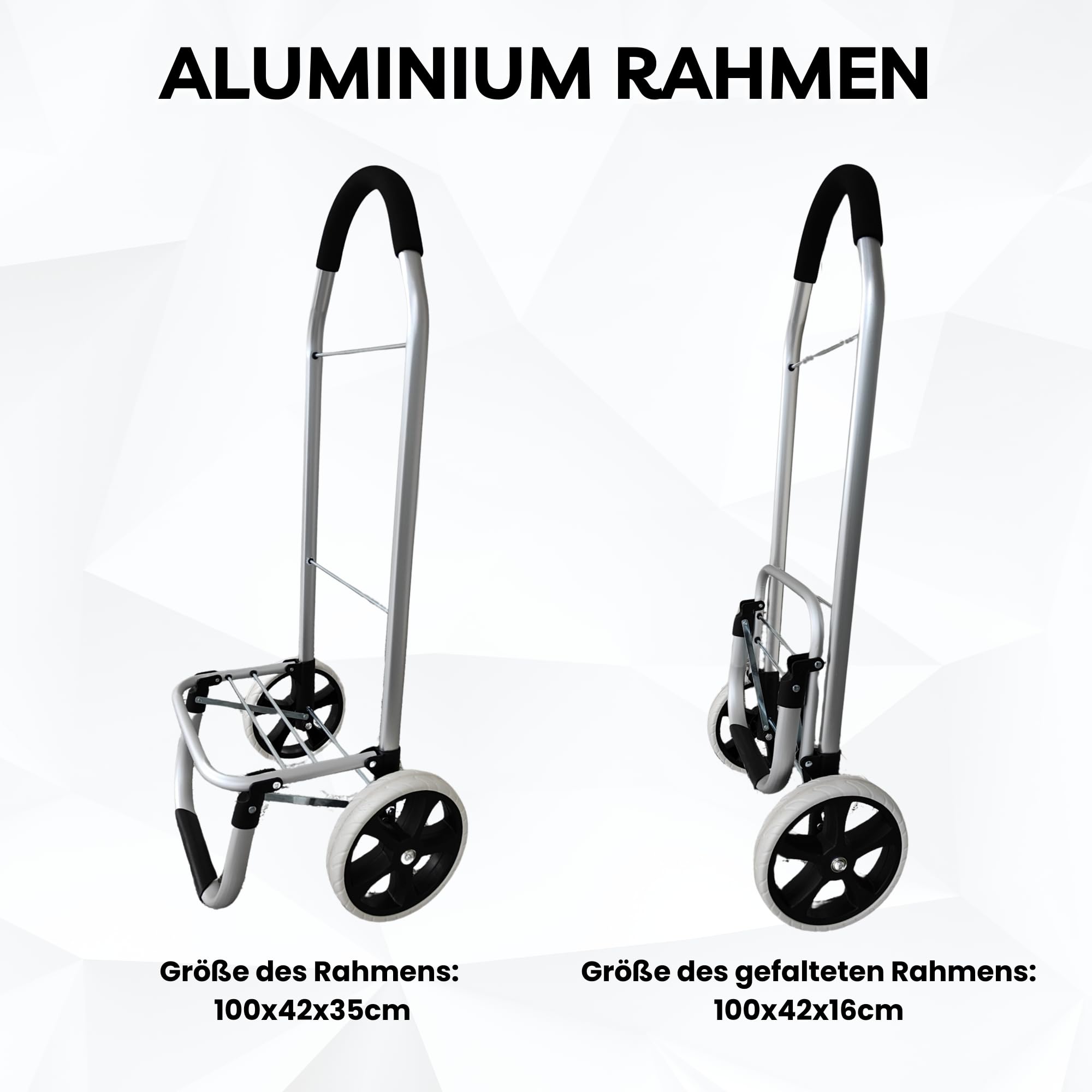 43.5Liter Aluminium Trolley Einkaufstrolley Klappbar, Shopping Trolley, Wasserabweisender Einkaufswagen Faltbar, Einkaufstasche mit 2 Rädern, Einkaufskorb mit Rollen, Groß - Schwarz