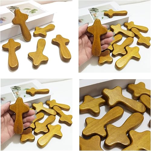 Miniatura 2 de EAEDMY 5 cruces de mano de 3.94 pulgadas, cruz portátil de madera de pino, cruz de oración de Jesús para ocasión religiosa o comunión (5 piezas