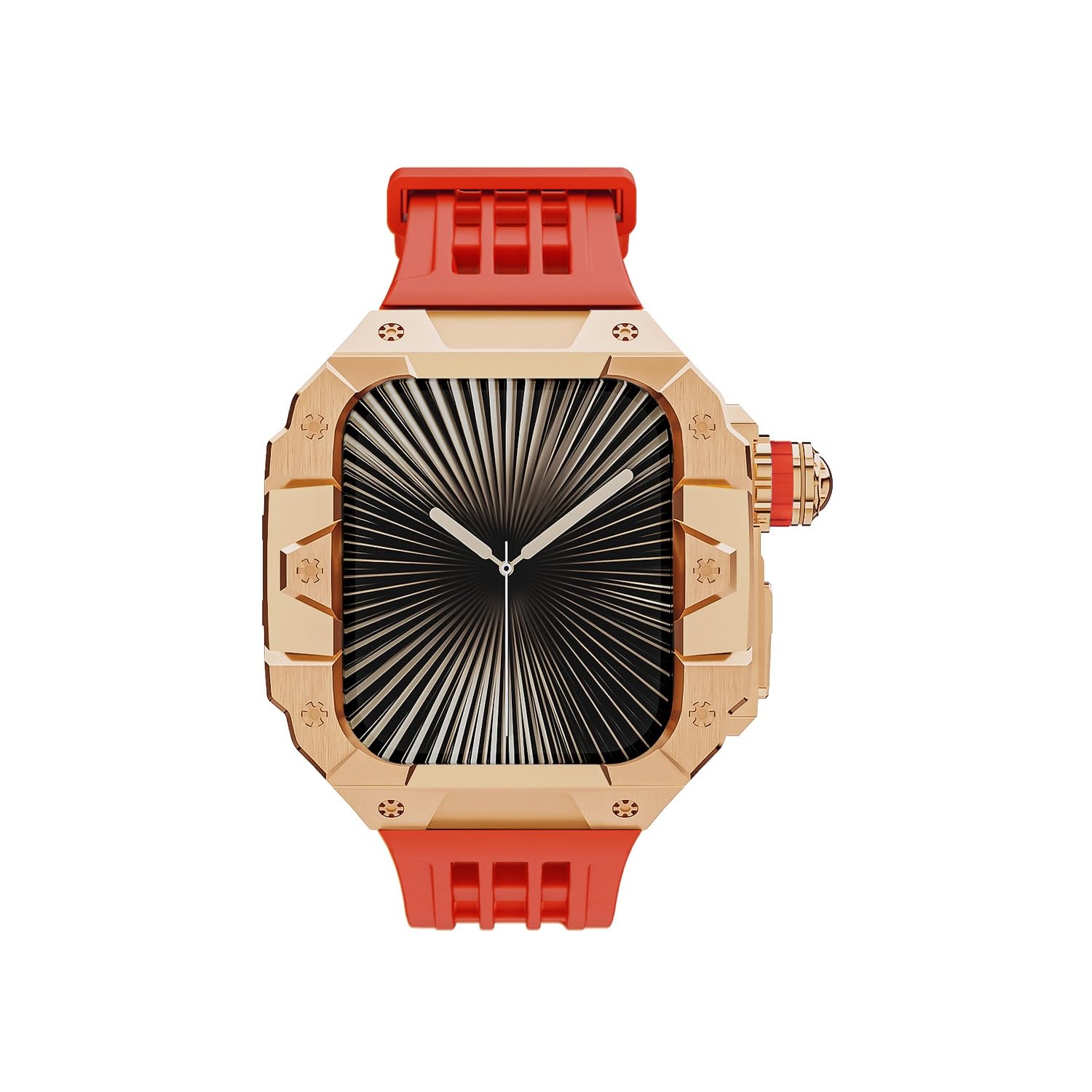 Romluous Series 10 46mm Stainless Steel Case for Apple Watch Silicone Band with Metal Folding Buckle Mod Kit for Iwatch S10 Smartwatch Accessories for Men(Rg)