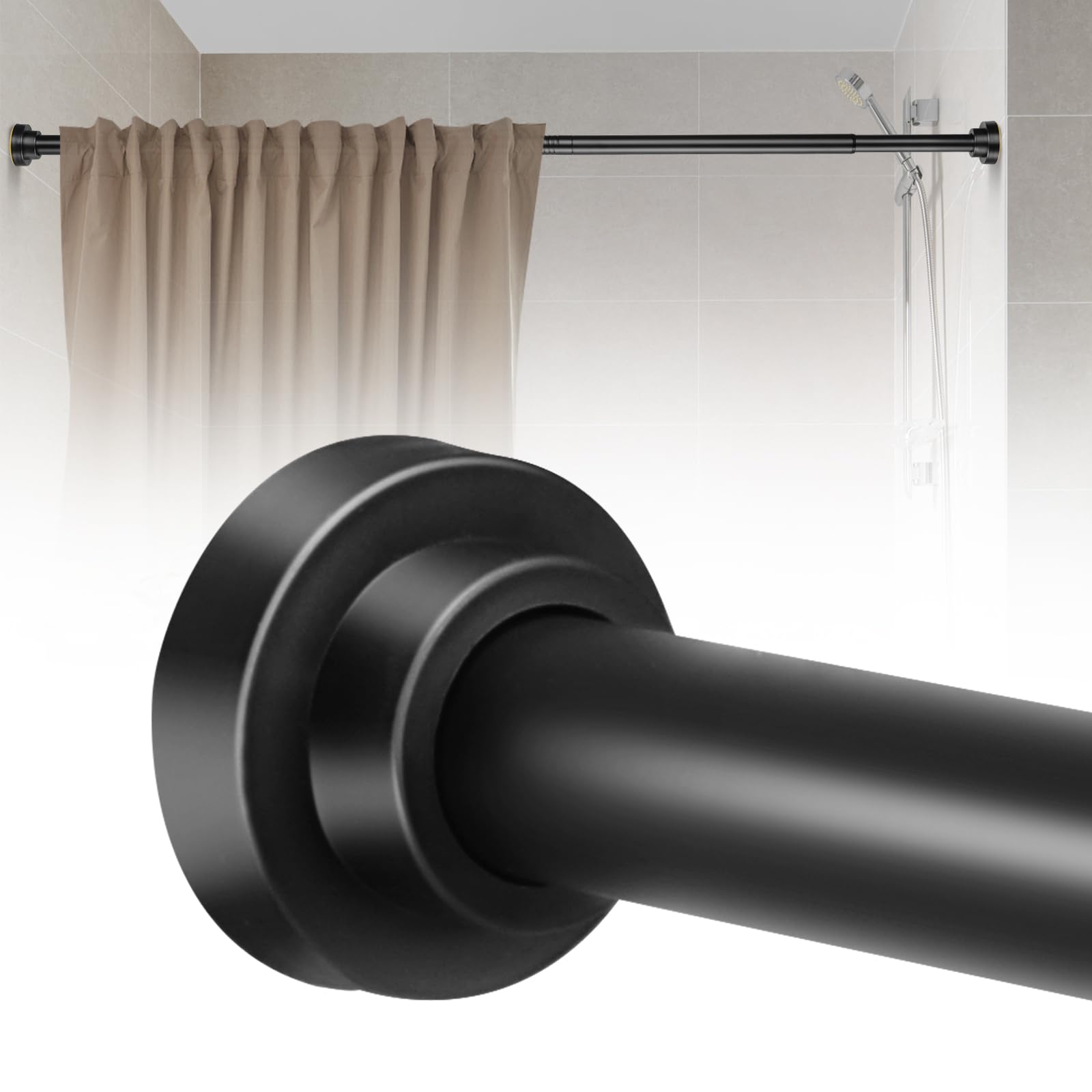 Shower Curtain Rod 3180 in Adjustable Curtain Rod No Drilling Black