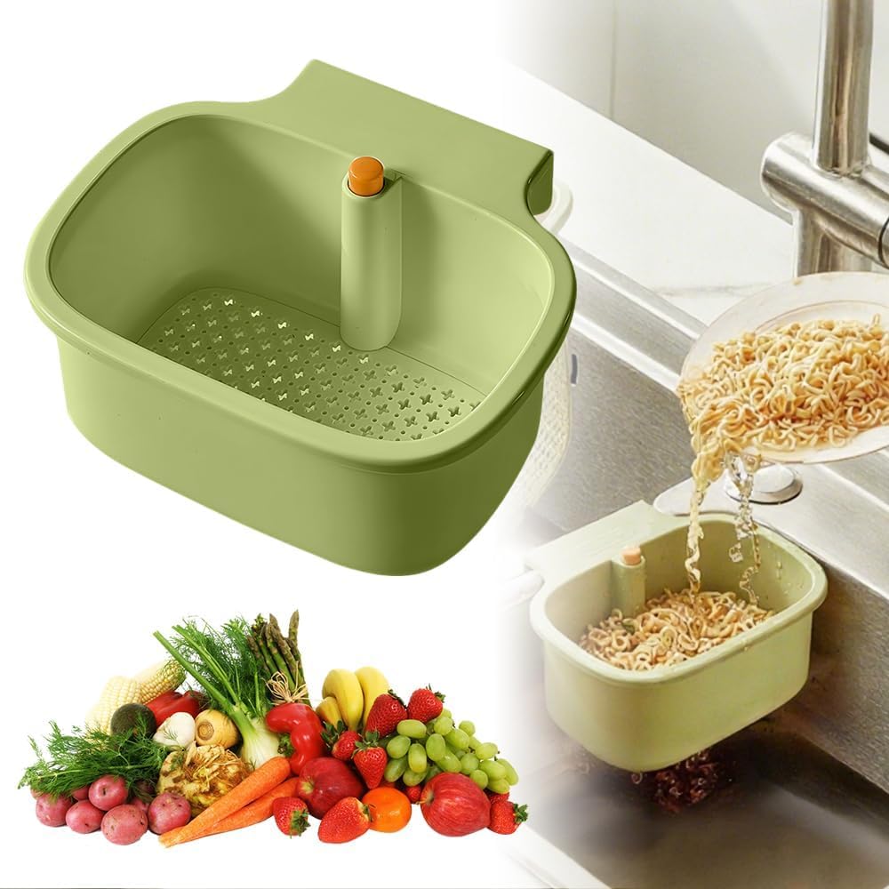 YOBEYI Sink Strainer Basket, Hanging Kitchen Sink Strainer Basket with Press Dumping & Self-Cleaning Design, Corner Sink Trash Catcher for Food Waste, Sink Protectors for Kitchen Sink (Green)