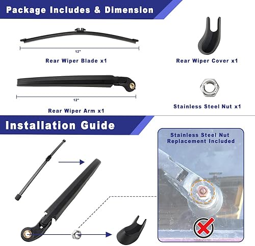Miniatura 8 de Shopauto Kit de montaje de limpiaparabrisas trasero compatible con BMW X5 E70 2007-2013, BMW X5M E70 2010-2013, repuesto 61627206357, 61627161029,
