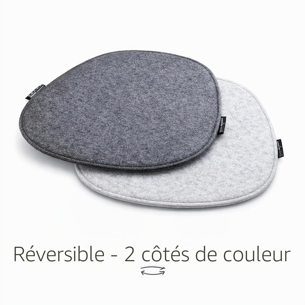 DuneDesign Lot de 4 Coussins de Chaise en Feutre - 40x37x0,8 cm- Forme Ovale et Confortable - Protection Reversible - Tissu Isolant et Résistant Nettoyage Facile - pour Intérieur et Extérieur - Gris