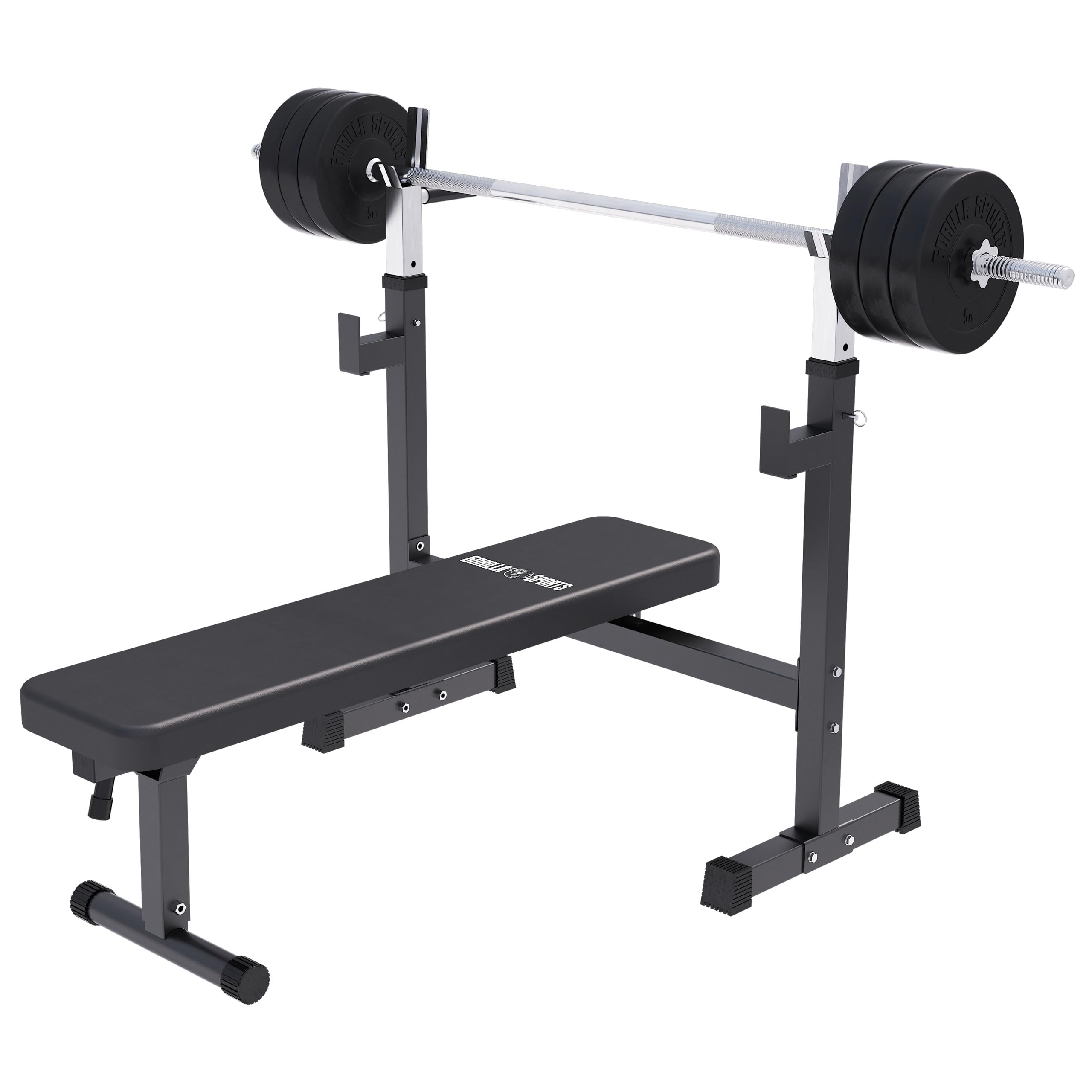 GORILLA SPORTS® Hantelbank mit Ablage und Set – Hantelbank und Gewichte