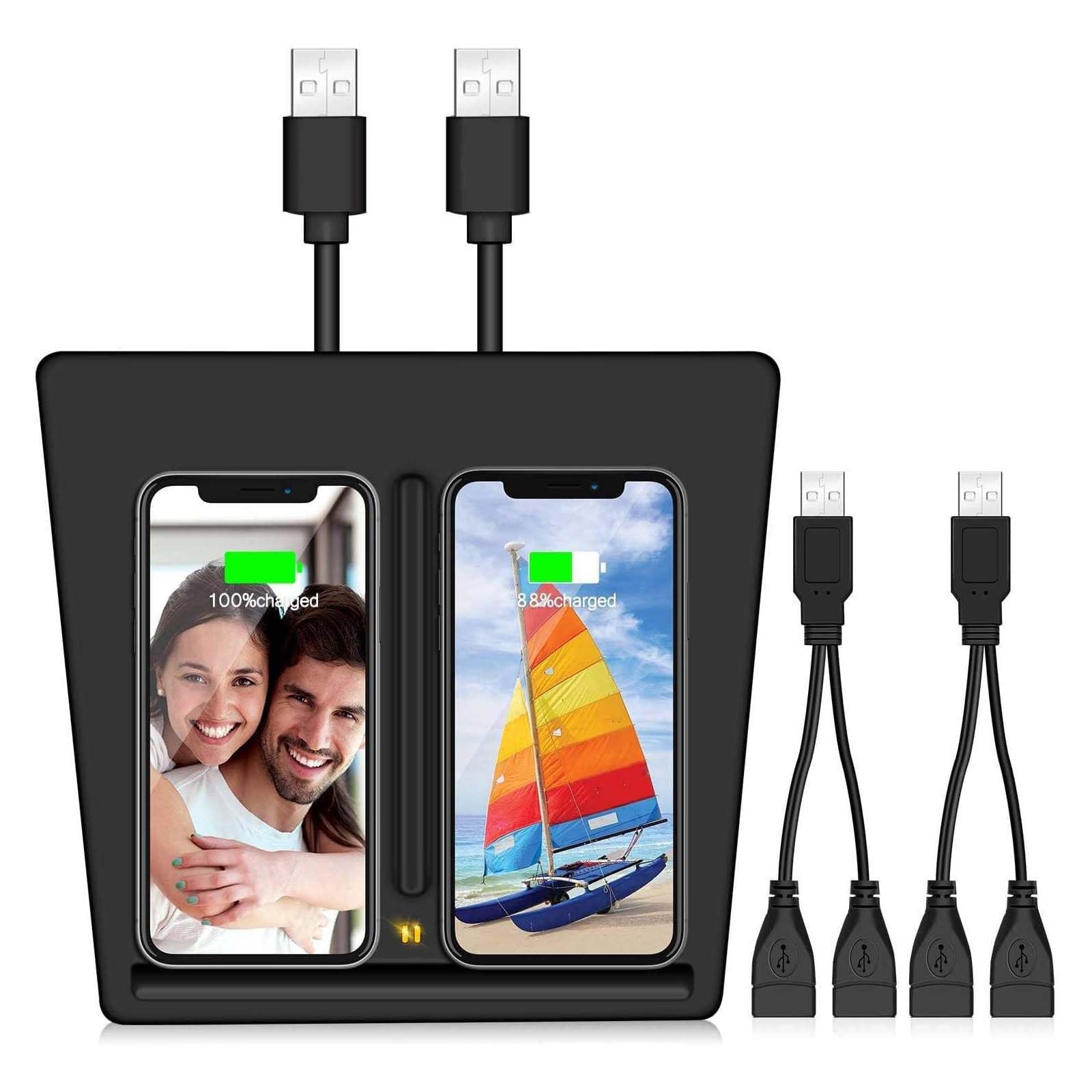 VXDAS Model 3 Wireless Charger, QI Wireless Phone Charger Dual Phones Charging Pad with USB Splitter for Tesla Model 3 Accessories (7pcs Storage Mat Set)