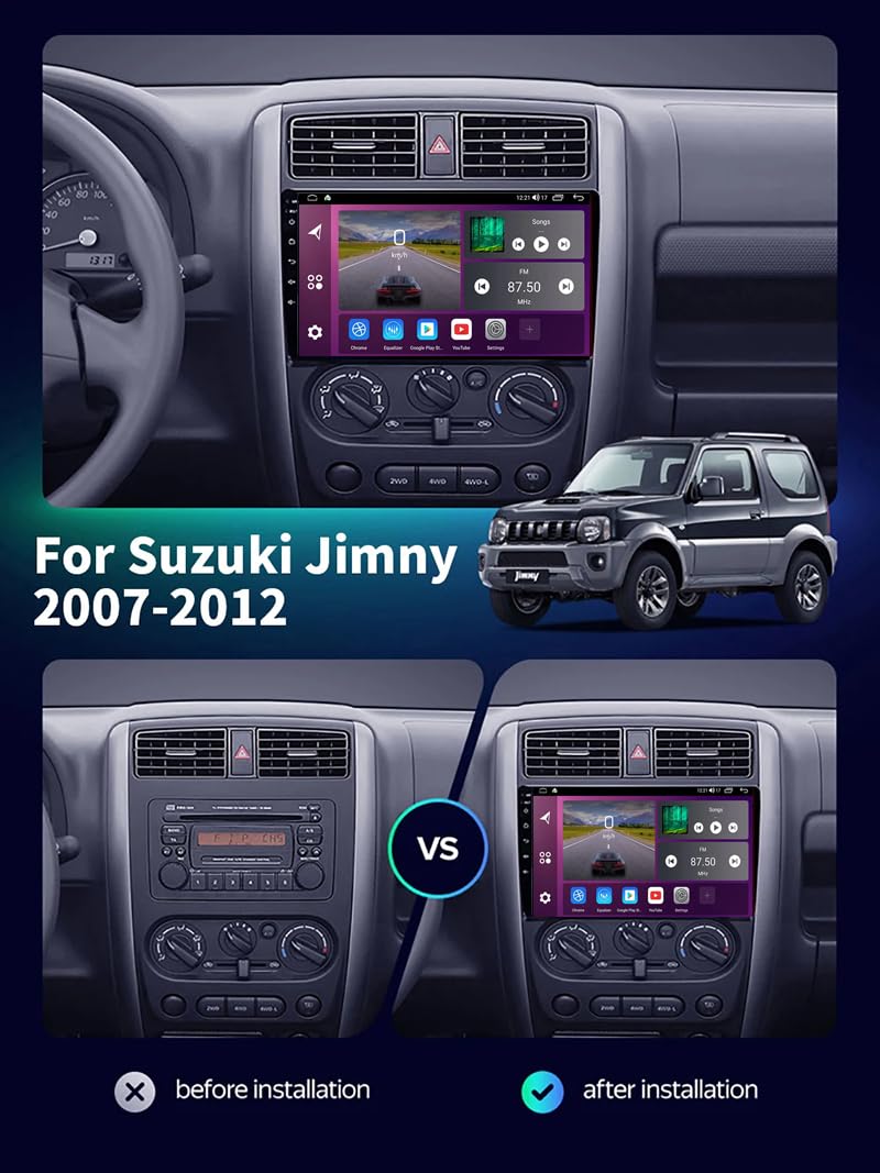 9 Pouces Autoradio Android 15 avec Navigation GPS Radio AM FM RDS pour Suzuki Jimny 2005-2018 Support Écran De Navigation GPS Miroir SWC 4G WiFi OBD Dab,4CoreWifi2G+64G
