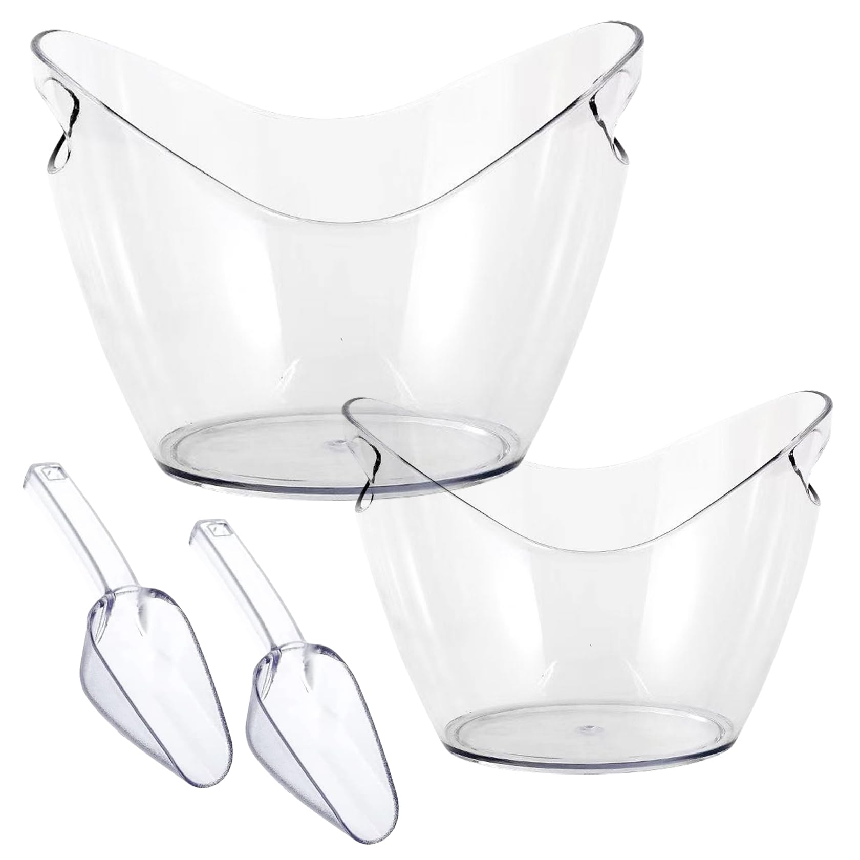 Bonchoice2 Pack Plastic Ice Buckets for Parties Clear Acrylic 4 Liter and 8L Wine Bucket with 2 Scoops (4L+8L, Transparent)