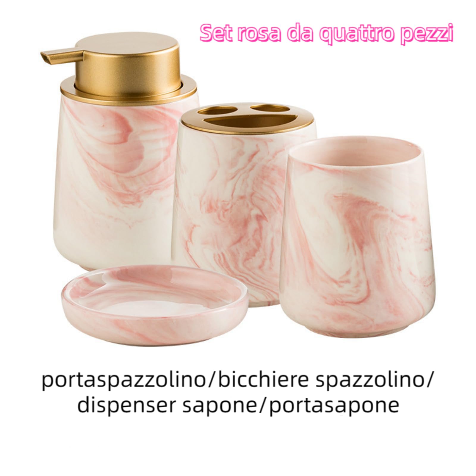 Juego de baño de mármol de cerámica, accesorios de 4 piezas, incluyendo soporte para cepillo de dientes, jabonera, vaso, dispensador de jabón de espuma para decoración elegante del baño