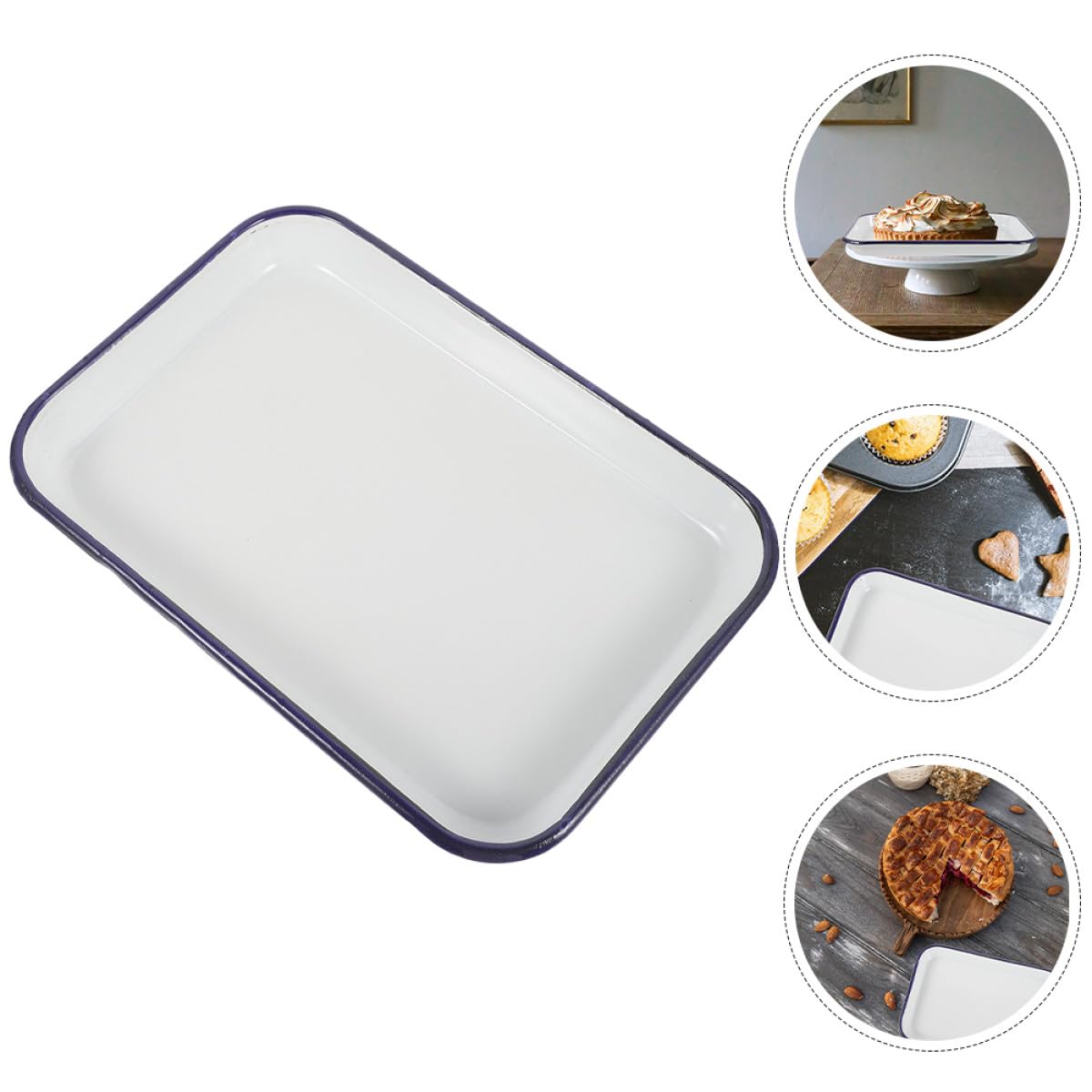 FRCOLOR Plaque à Pâtisserie Rectangulaire Compatible Lave-vaisselle en Émail Blanc, Surface Antiadhésive pour Cuisson et Service Cuisine