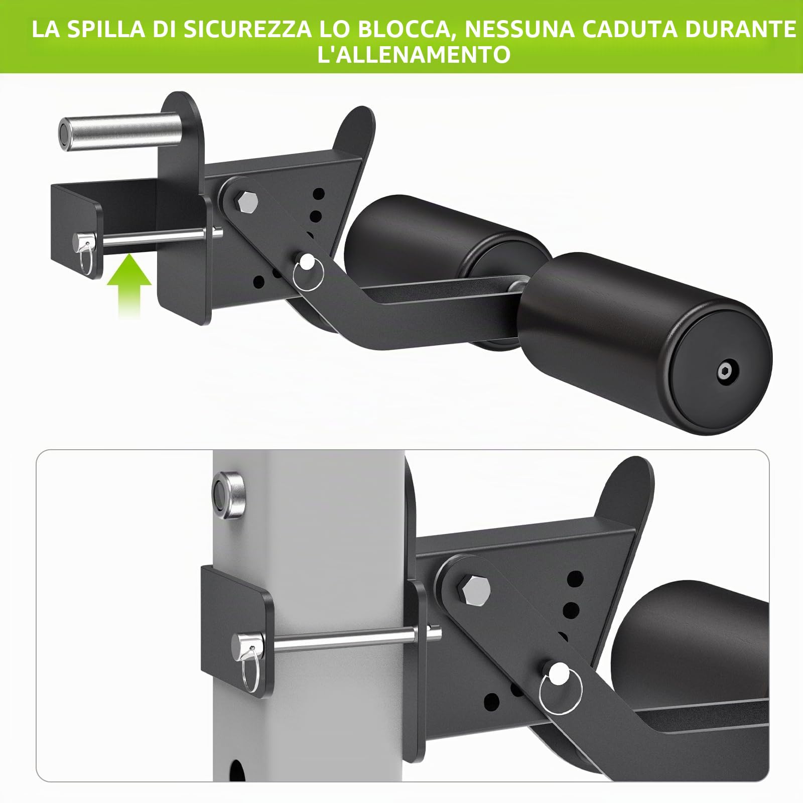 Kipika Nordic Hamstring Curl Squat Rack Attacco per Power Rack con foro da 5/8" o 2,5 cm – Attacco regolabile per tenere premuto le gambe con superficie in pelle di alta qualità – per la massima