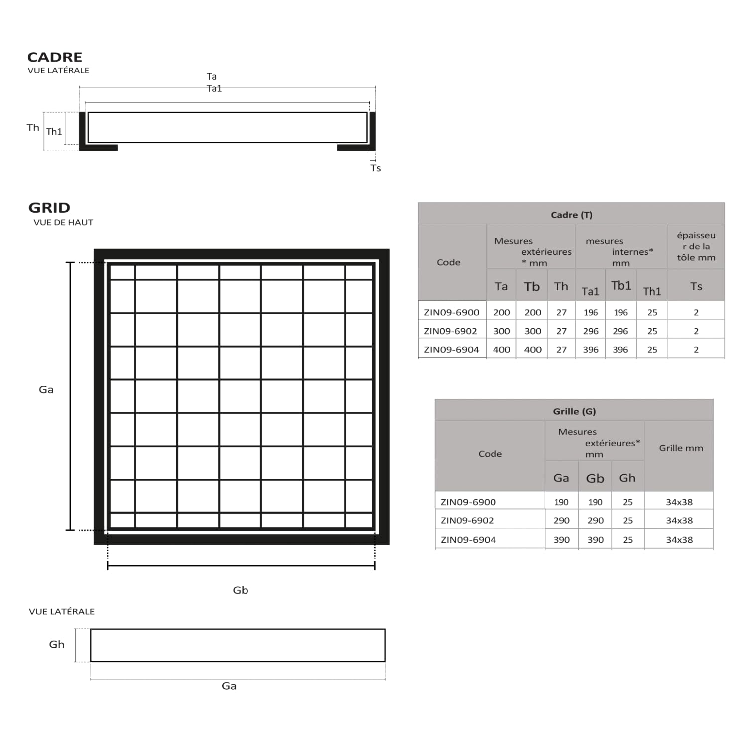 Grille Caillebotis 40x40 cm Acier Galvanisé avec Cadre - Grille Caniveau Drainage Eaux Pluviales Regard