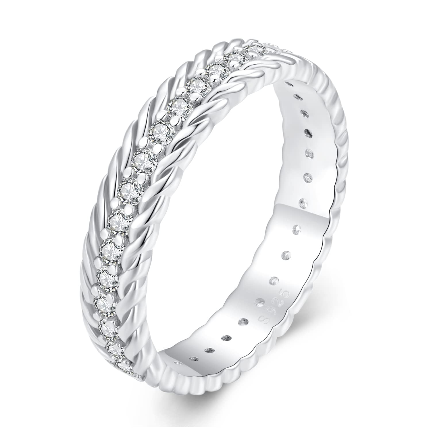 Frauen 925 Silber Ring, dünne Perlen mit voller Perle Twisted Seil Black CZ Ehering Stapel winziger Ringe für Frauen stapeln