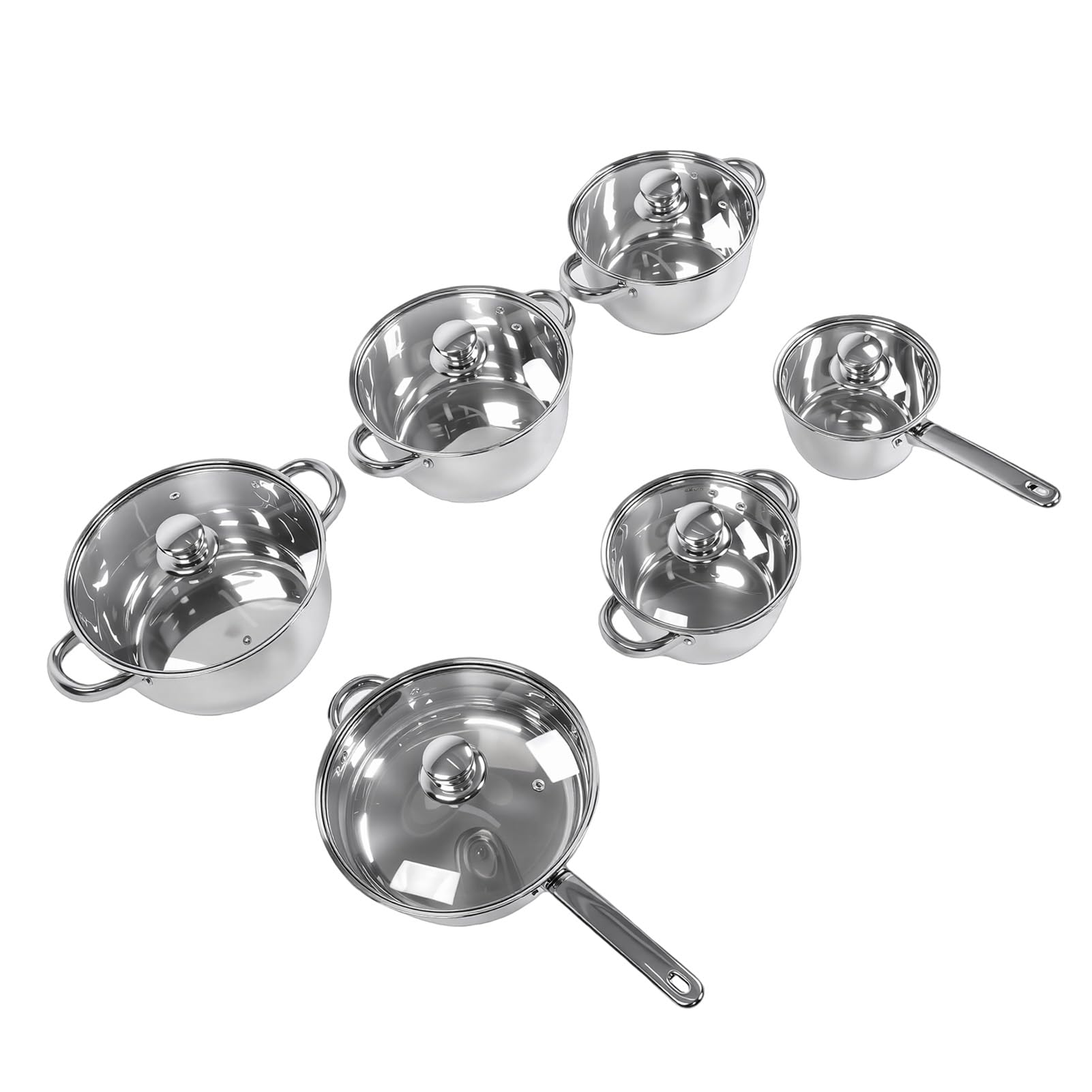 Jectse 15-teiliges Kochgeschirr-Set aus Edelstahl, Töpfe und Pfannen-Set mit Deckel, Küchen-Kochgeschirr- Zum Kochen, Kochutensilien aus Edelstahl, Kochutensilien für die Küche