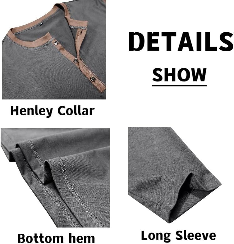 Mens Henley Shirts Long Sleeve Casual Button T-Shirt Classic Basic Cotton Lightweight Stylish Pullover Tees - Image 4