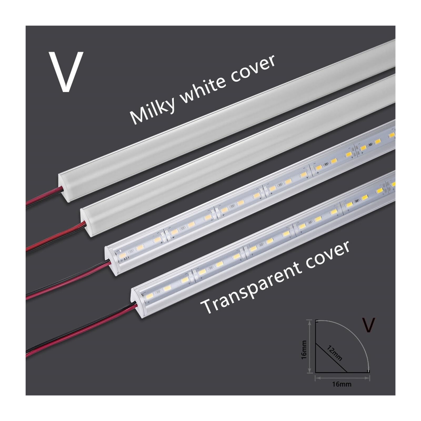 1–10 Stück LED DC12V 50 cm 20 Zoll SMD5730 36 LEDs U/V-förmiger Flacher Aluminiumkanal starrer Streifen(7pcs,V Transparent 6000K)