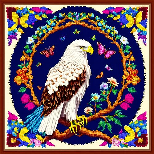 Image of Dimensean Stamped Cross Stitch Kits Full Range of Embroidery Patterns Starter Kits for Beginners Adult DIY Cross Stitches Needlepoint Kits 11CT-Eagle Flower 17.7x17.7 inch