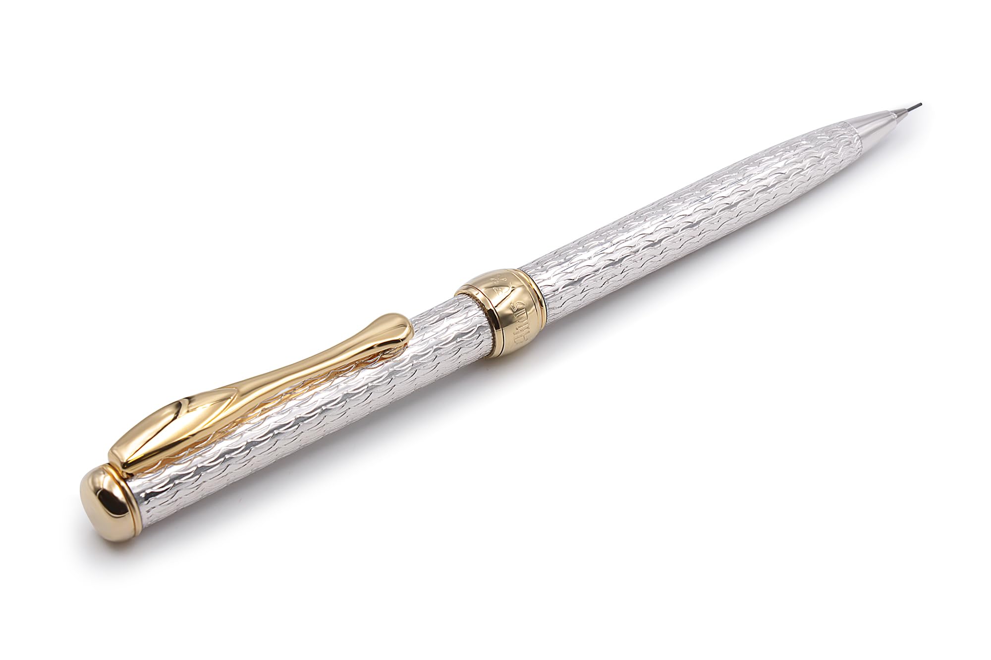 Grifos Matita meccanica in argento sterling con particolari placcati oro 18 kt, fatta in Italia, meccanismo a rotazione, ricaricabile