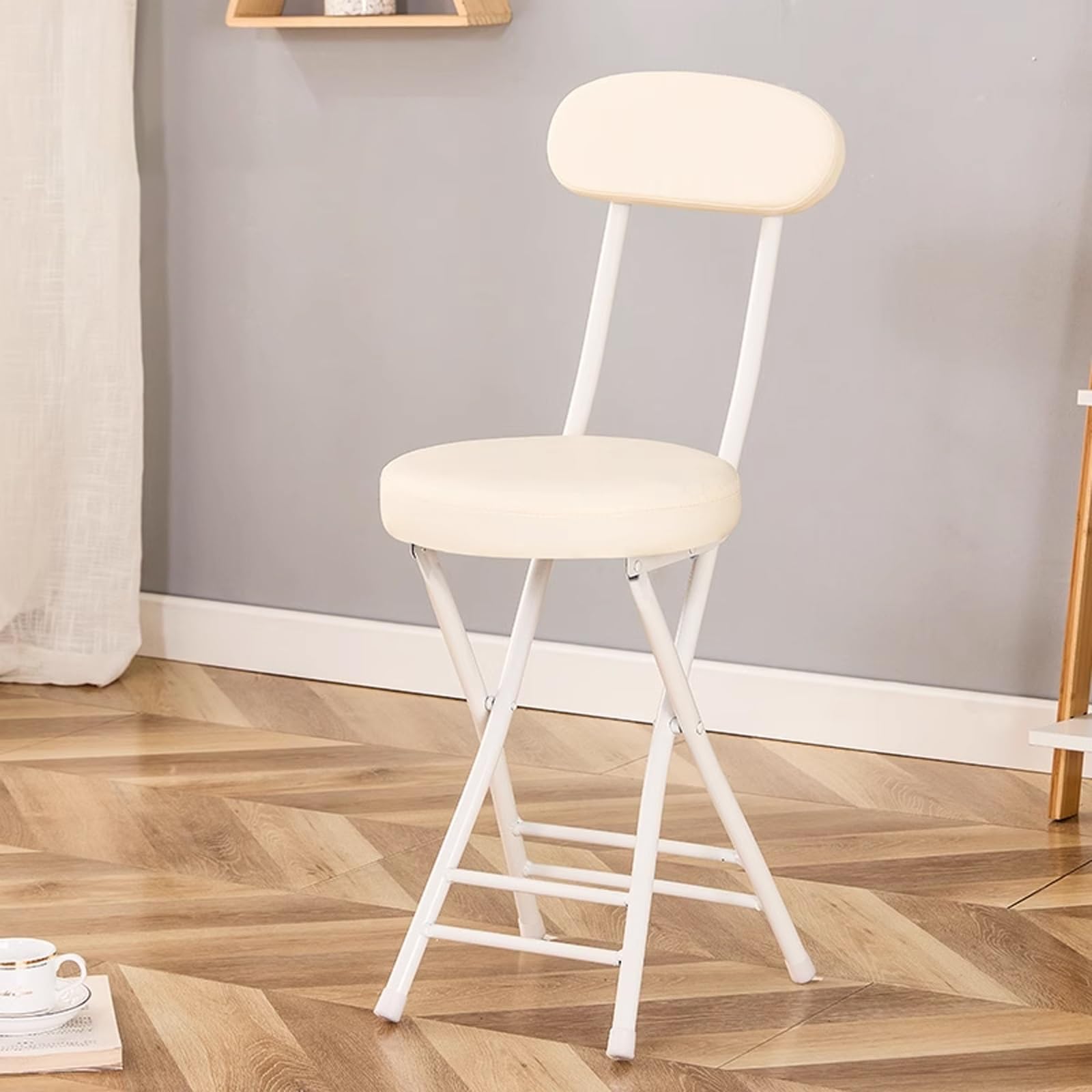 beaka Tabouret Pliant Confortable,Tabouret Pliant avec Dossier Chaises Pliantes pour La Maison Chaises Pliantes Interieures avec Coussin Rembourré Économiser De l'espace (Color : Beige)