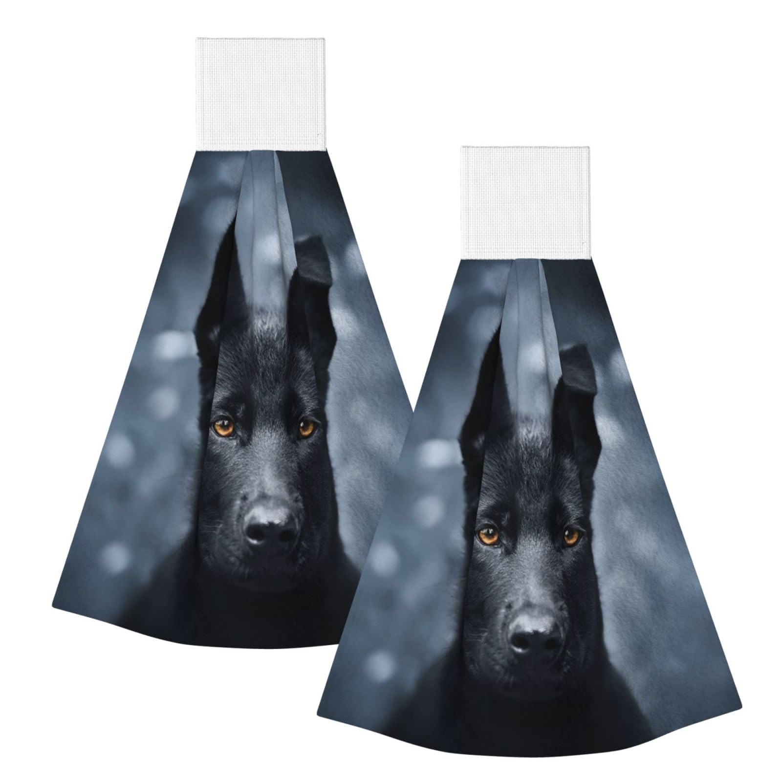 DOPKLNA Black German Shepherd Puppy German Shepherd, 2 Pcs Hanging Coral Fiber Hand Towels for Bathroom, Absorbent Kitchen Towels
