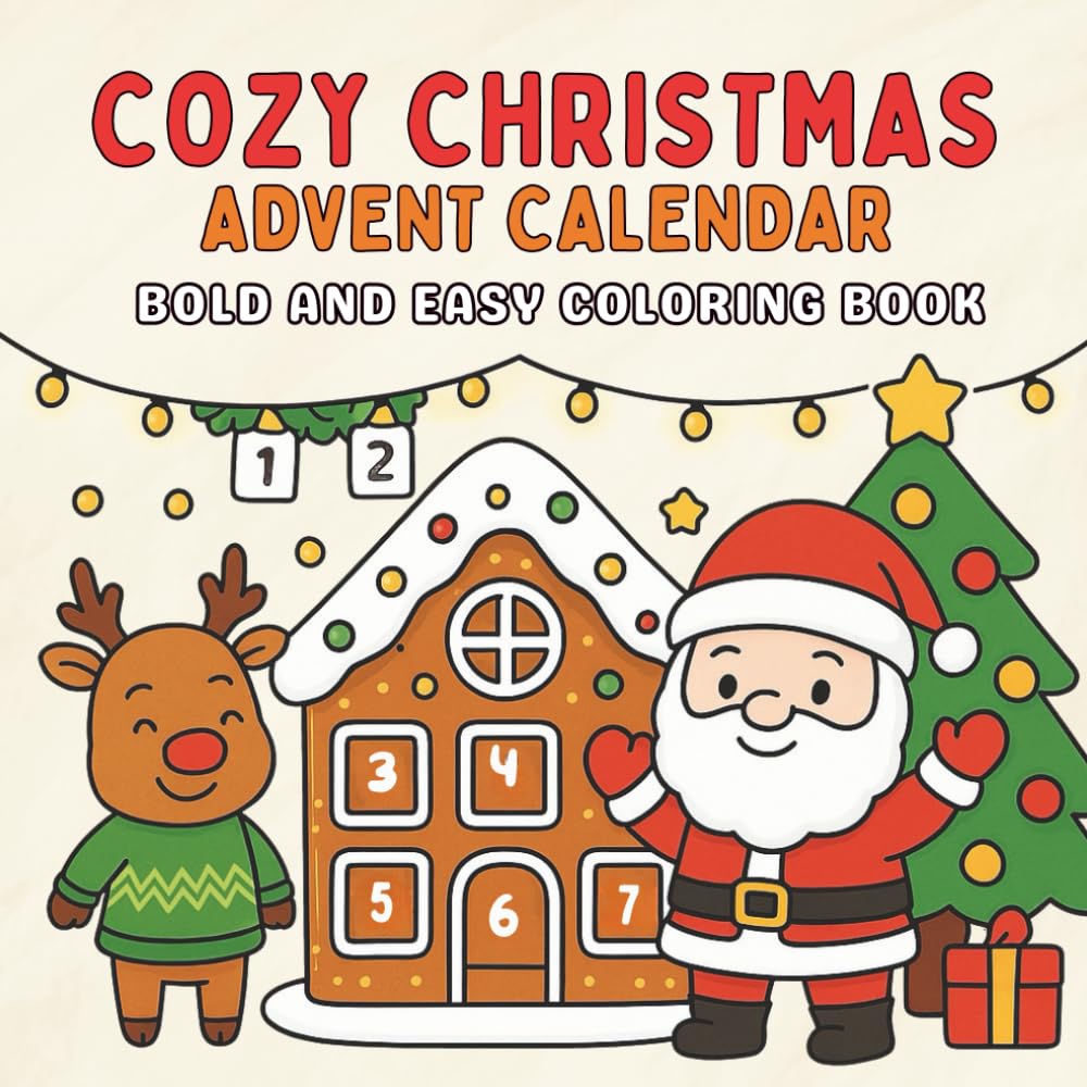 Cozy Christmas - Advent Calendar: 24 Bold and Easy Coloring book for Adults, Teens, and Seniors with Simple and Relaxing Holiday Designs