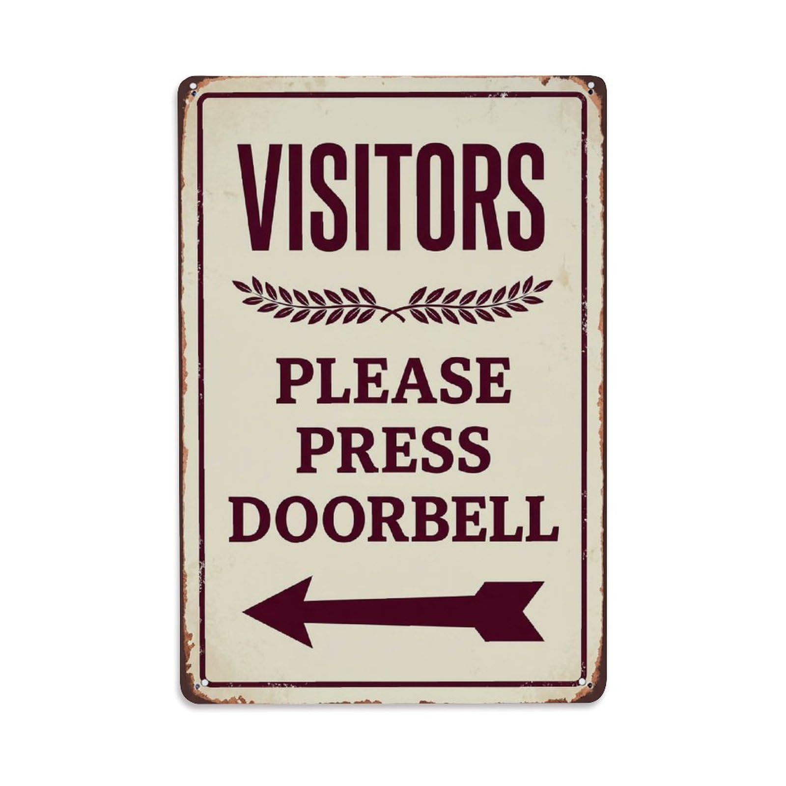 Metal Tin Sign Vintage Visitors Please Press Doorbell Arrow Laurel