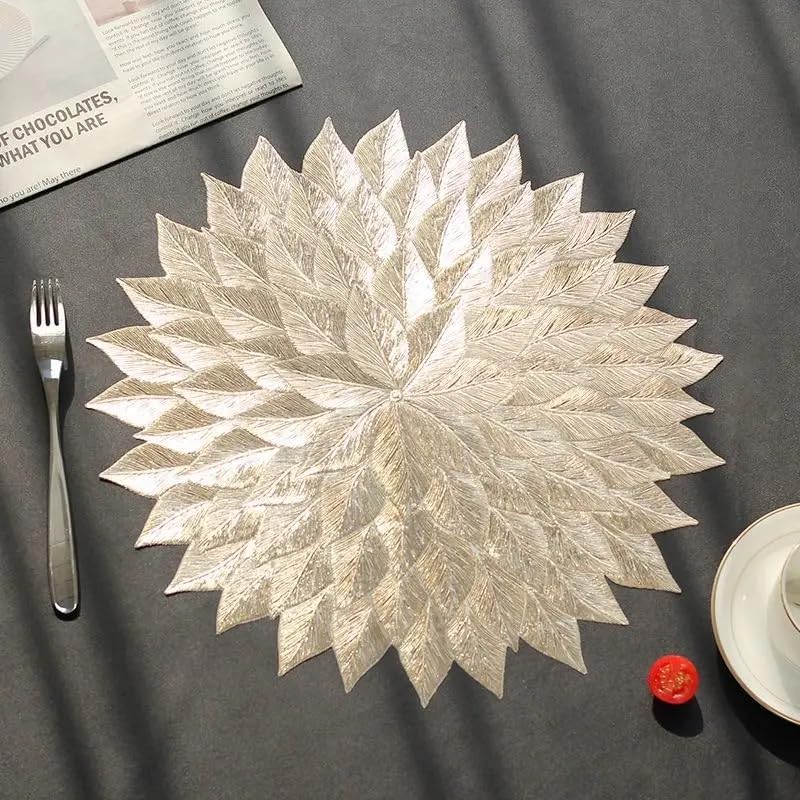 Image of Dakshya Industries Dining Table Mats Round PVC Set | 6 Waterproof Placemats (38 x 38 cm) + 1 Table Runner (91 x 33 cm) | Heat Resistant, Kitchen Decor (Regalique)