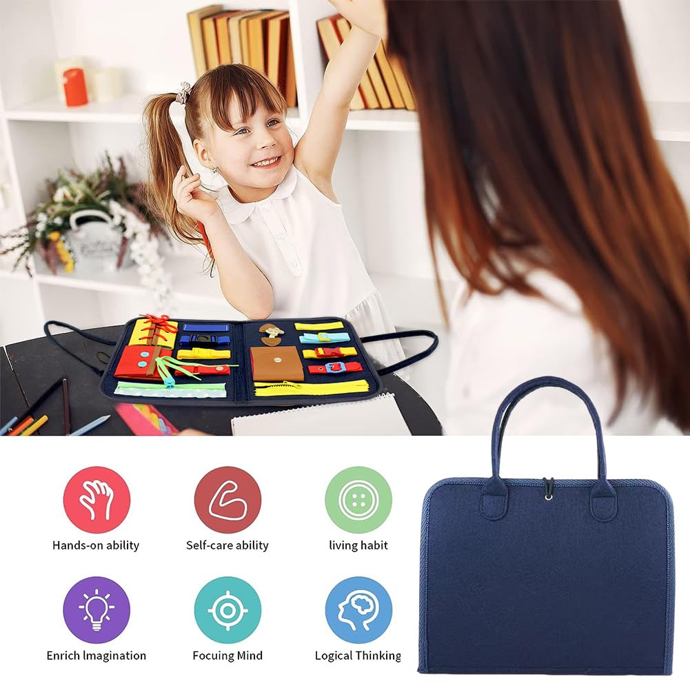 Planche Occupante Montessori Portable - Jouet Motricité Fine 1-4 Ans - Apprentissage Voyage Bleu