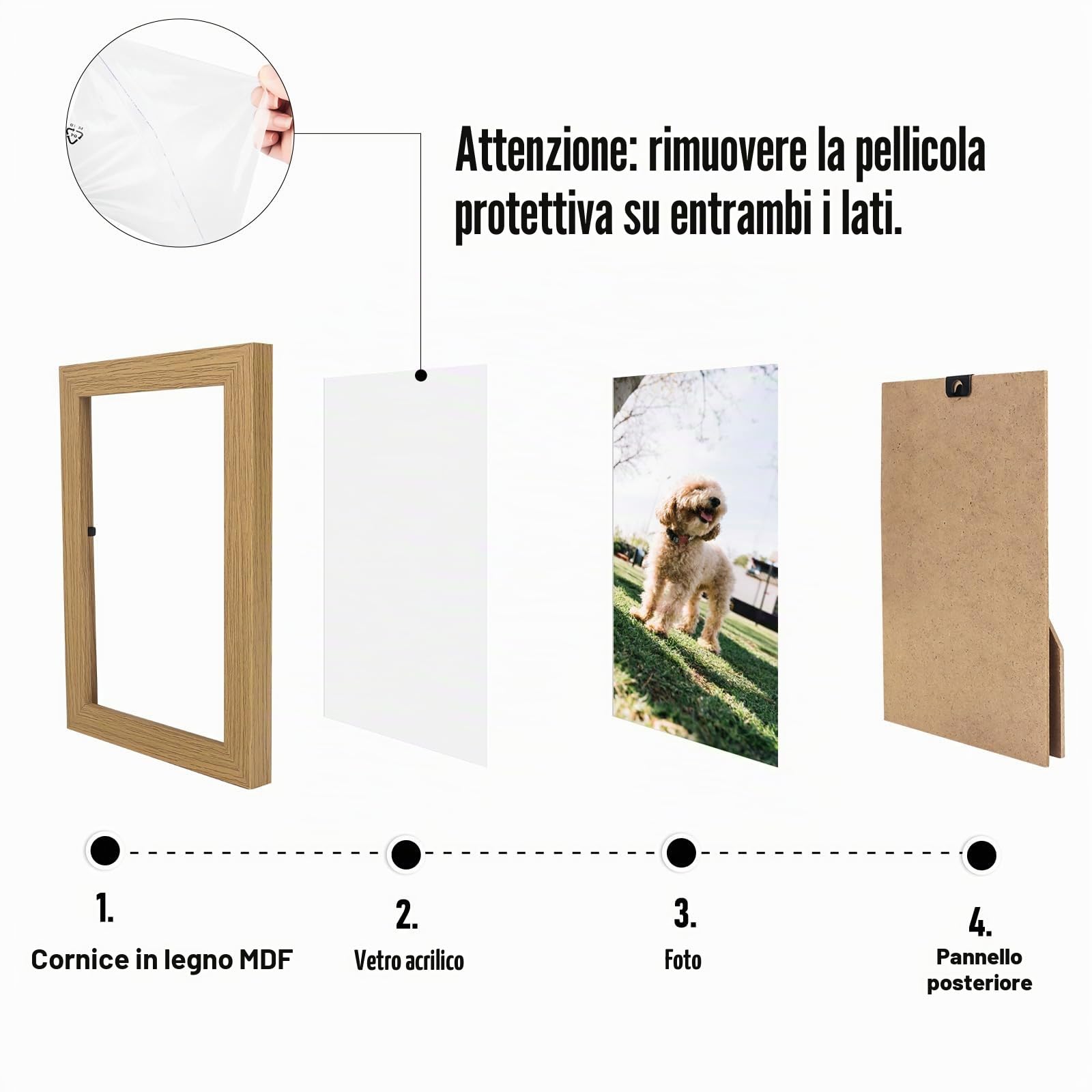 Set di 20 cornici portafoto, 10 x 15 cm, in MDF, legno, con vetro acrilico, portritto, per soggiorno, da appoggiare e appendere - Supporto da parete o da tavolo