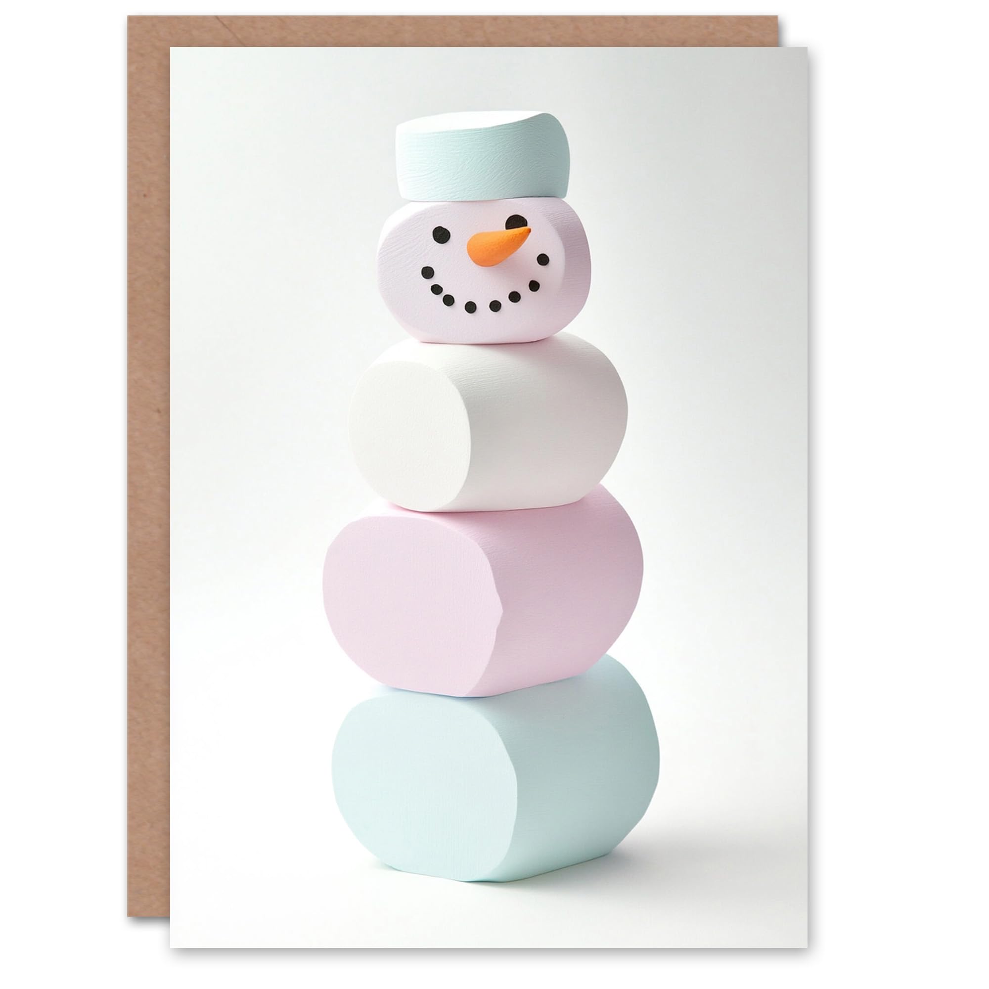 Pastel Colour Marshmallow Snowman Modern Christmas Greeting Card
