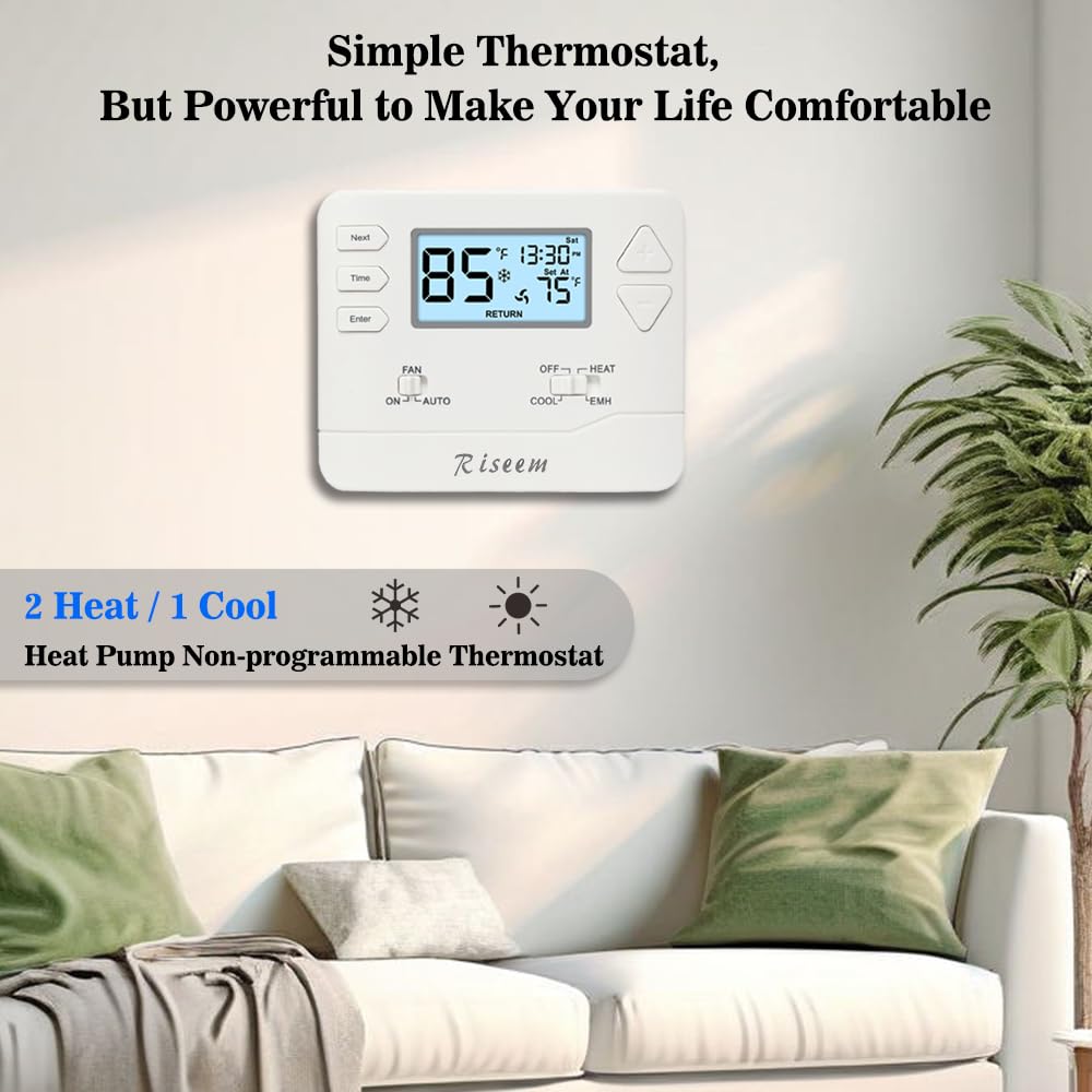 Termostato non programmabile, 2 pompa di calore/1 di raffreddamento o 1 sistema convenzionale di riscaldamento/1, retroilluminazione bianca