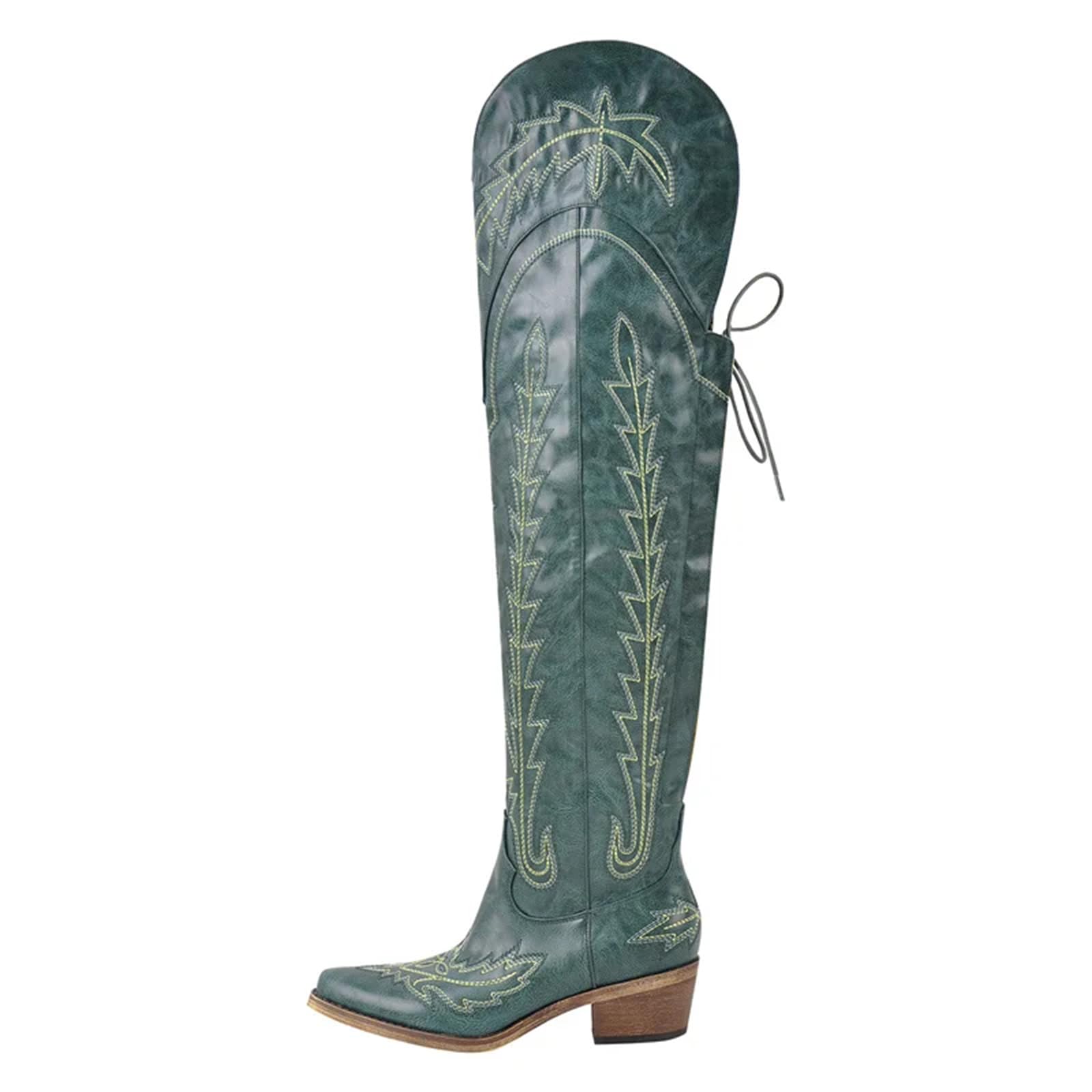 Lmtossey Stivali da donna sopra il ginocchio in finta pelle per le donne stivali da cowboy per le donne stivali da cowgirl alti coscia regolabile