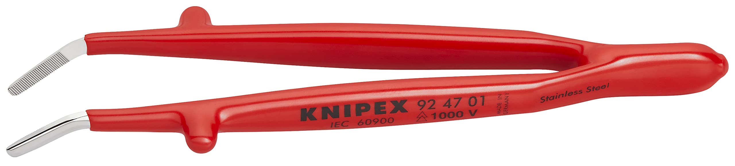KNIPEX Tools 92 47 01 Stainless Steel Gripping-30°Angled Tweezers-1000V Insulated, 5-1/2", Red