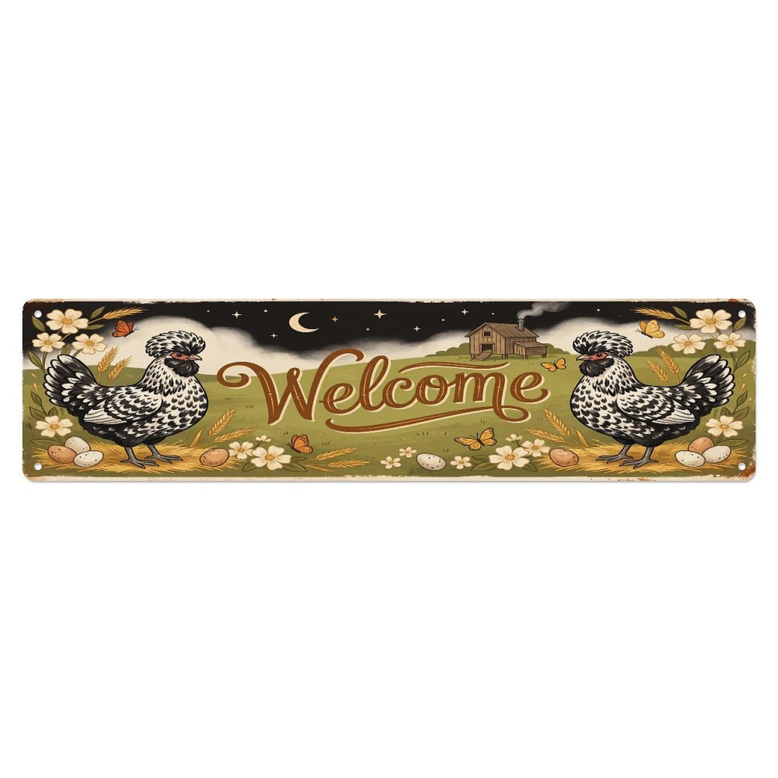 Cxhjca 4X16inch(10X40cm) Vintage Welcome Houdan Chicken Metal Tin Sign