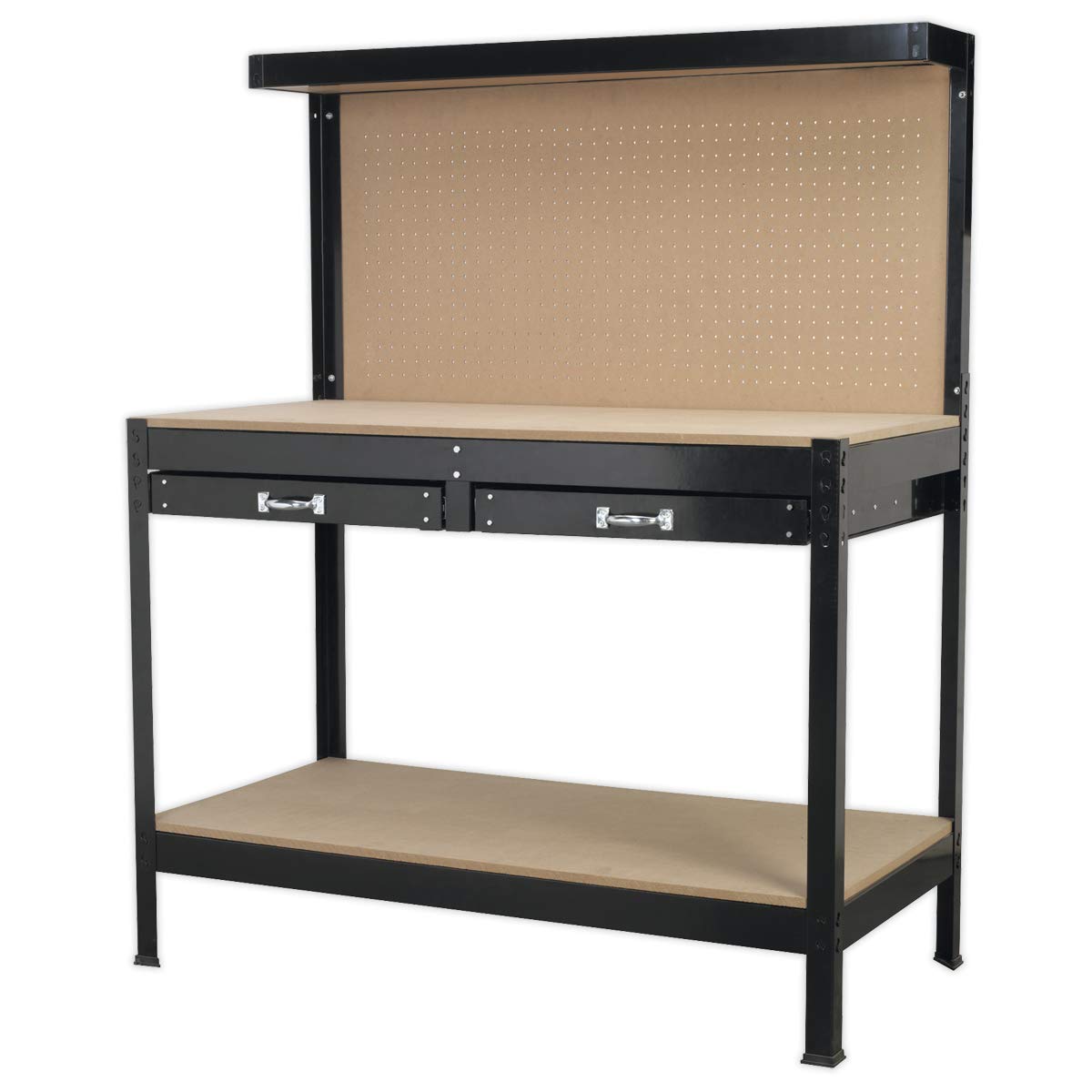 Sealey 1.2M Workstation With Drawers - Boltless Assembly - Pegboard Tool Storage - MDF Worktop