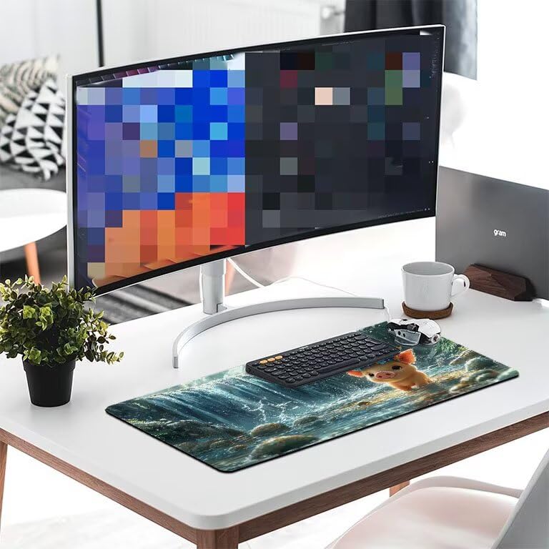 Tappetino Mouse Gaming XXL 1600 x 800 mm Tappetino Antiscivolo Sottomano Da Scrivania Per Mouse e Tastiera, Con Base In Gomma Antiscivolo, Lavabile, Mouse Pad Cascate maiali, Regalo per Uomo L-819