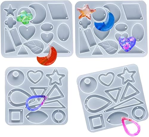 4 moldes de silicona de resina con agujeros para la fabricación de joyas de aretes, moldes de fundición TuNan para colgantes de resina epoxi,