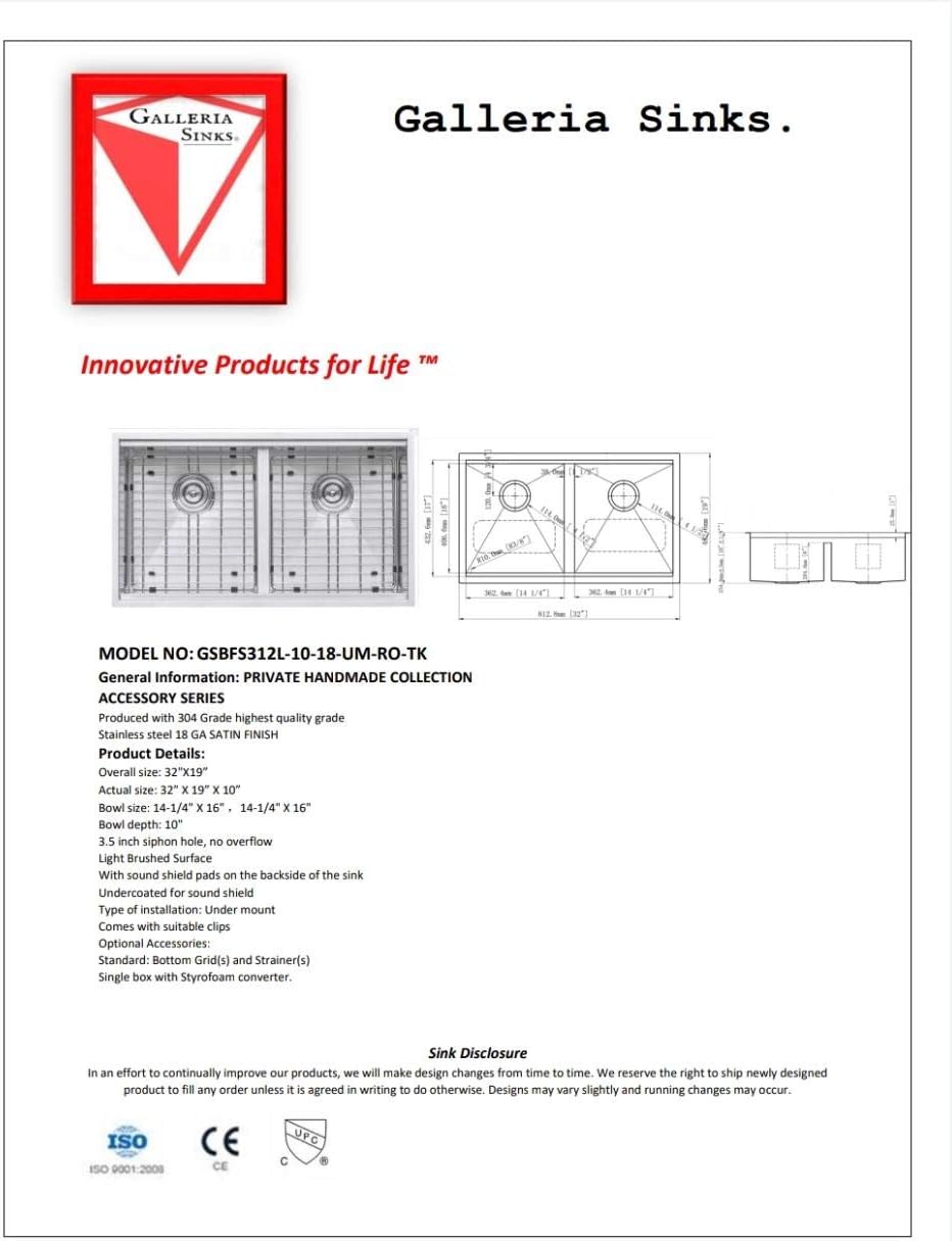 Galleria Double Bowl Ledge Under Mount Sink