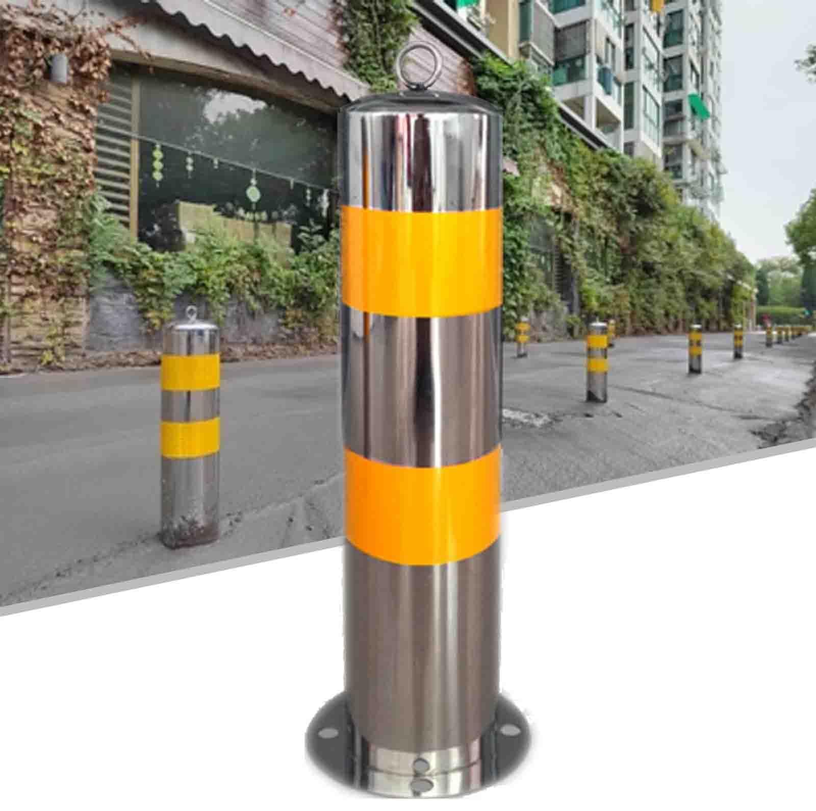 Parking Bollard, Fixed Parking Bollard, Fixed Parking Safety Bollard Metal Parking Barrier Reflective Tape with Loop, Easy To Install,1pck [Energy Class A]