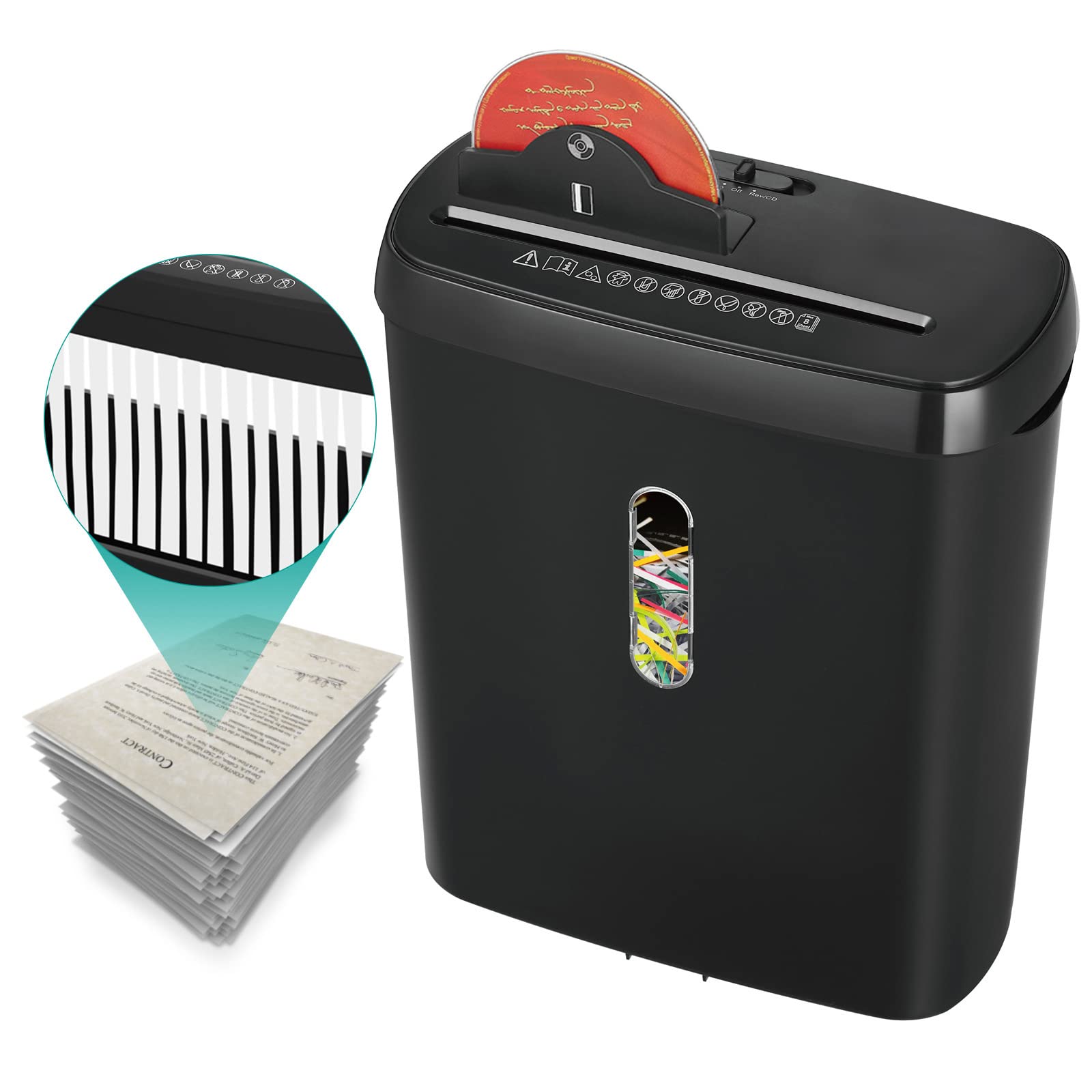 Paper Shredder, 8-Sheet Strip Cut CD Stables and Credit Card Paper Shredder for Home Office, Shredder Machine with Overheat and Overload Protection, 1.2 Liters Basket Bin (1.2L Black)