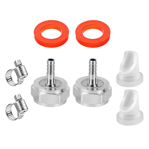 2PCS Keg Coupler Fitting Barb Connector, Keg Coupler Check Valve & Sealing Washer Gaket, Stainless Steel 5/16'' Barb & G5/8 Hex Nut & Hose Clamps, Beer Keg Coupler Accessories Kit for Sankey Coupler