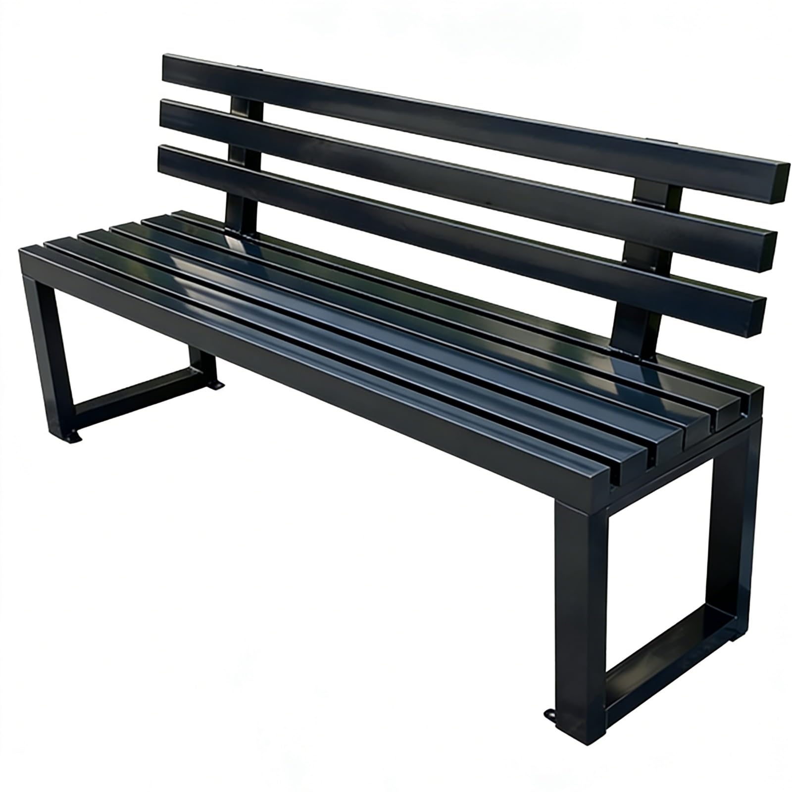 Banc de Jardin en Acier avec Dossier, Banc Exterieur, Fixation Au Sol pour Porche, Jardin Ou Parc, DuréE de Vie de 30 Ans(Black,150x40x45cm/59x16x18in)